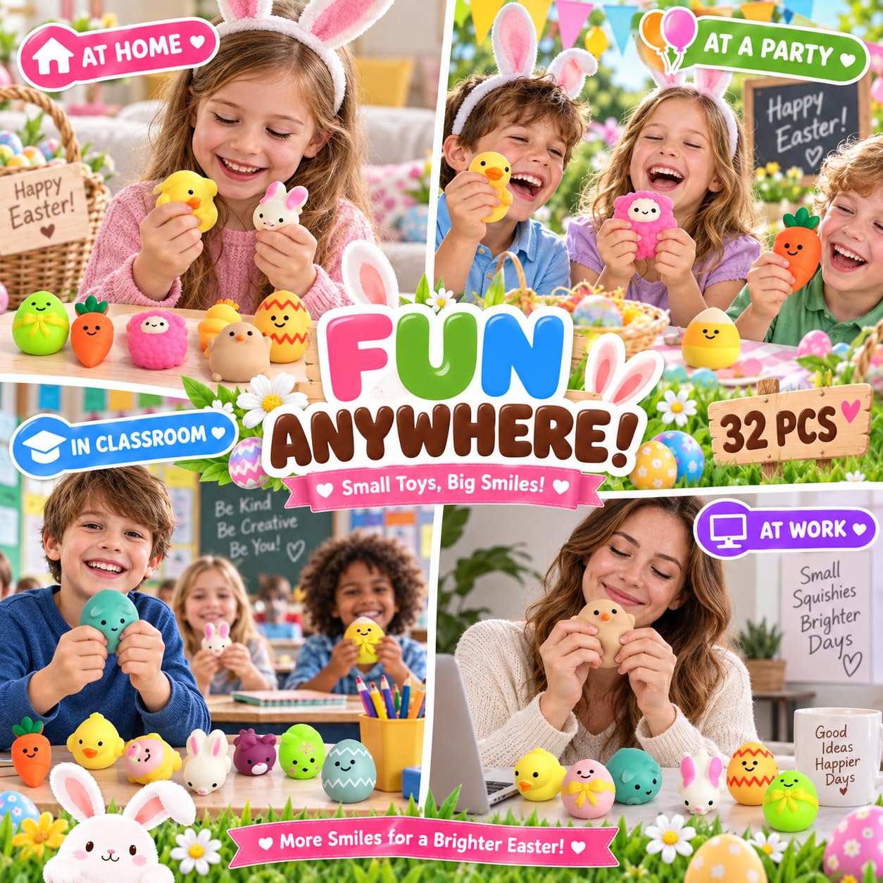 Easter Mochi Squishy Toys for kids in various shapes and colors