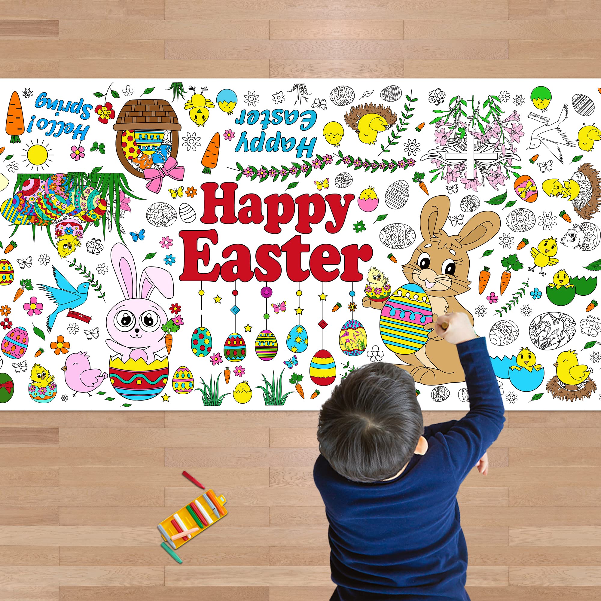 Coloring poster with Easter eggs and bunnies for kids