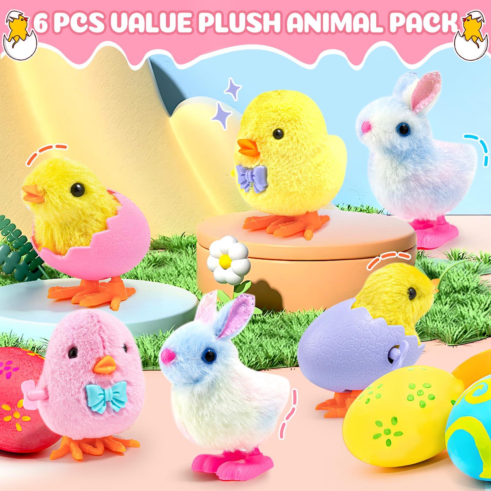 Chicks and bunnies wind up toys ideal for Easter egg hunts