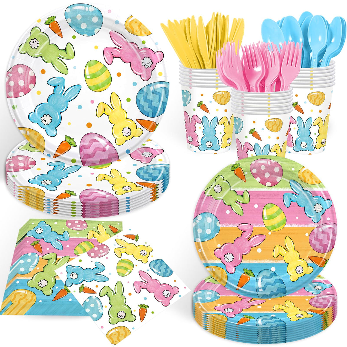 168pcs Easter party supplies box contents with plates napkins and utensils