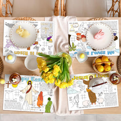 Easter placemats featuring cross and empty tomb patterns