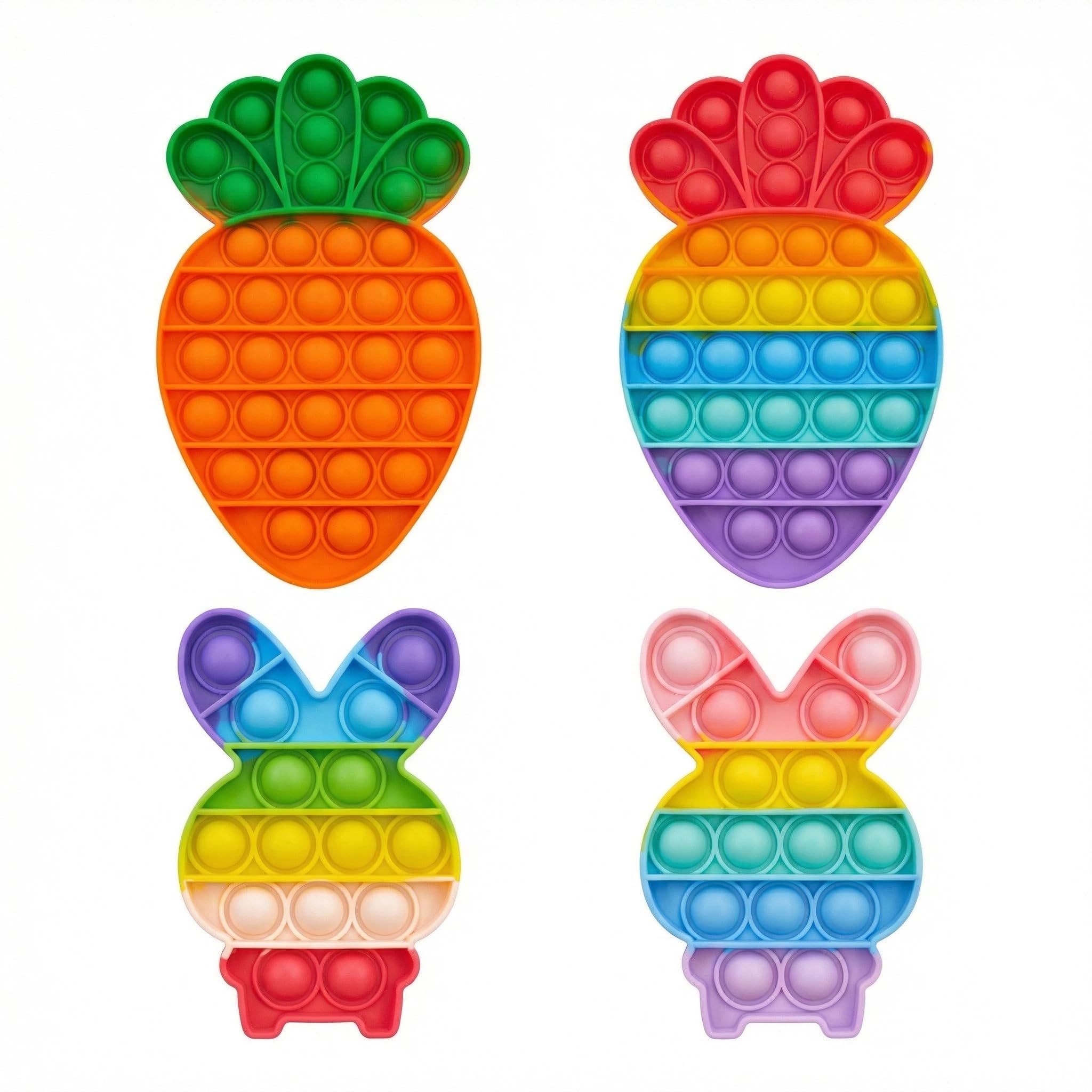 Easter Pop Fidget Toys for Kids 4 Pack Rainbow Bunny and Carrot set