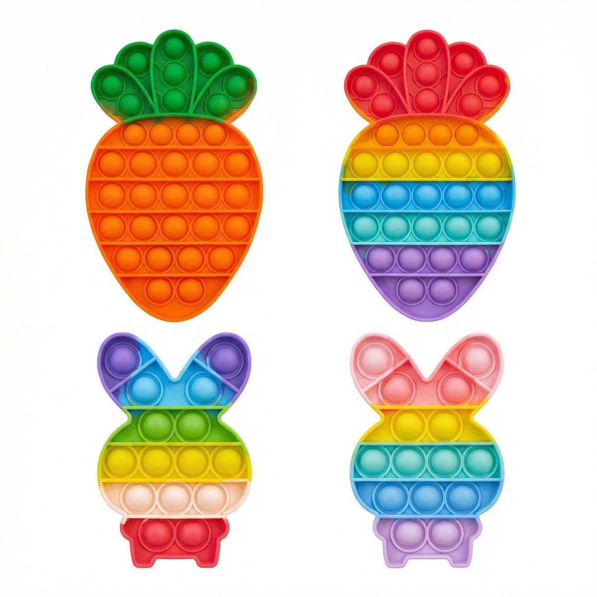 Easter Pop Fidget Toys for Kids 4 Pack Rainbow Bunny and Carrot set
