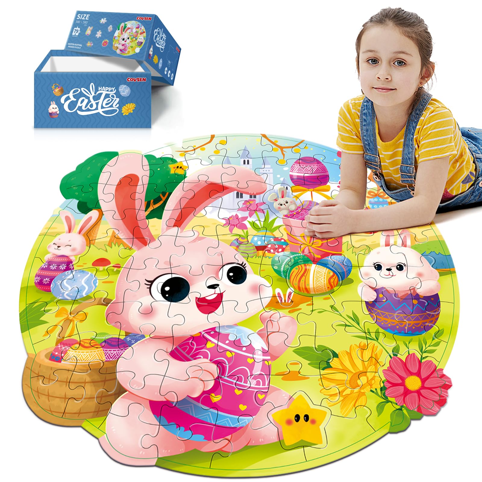 Easter puzzles for kids ages 4-8 jumbo floor puzzle with 79 pieces