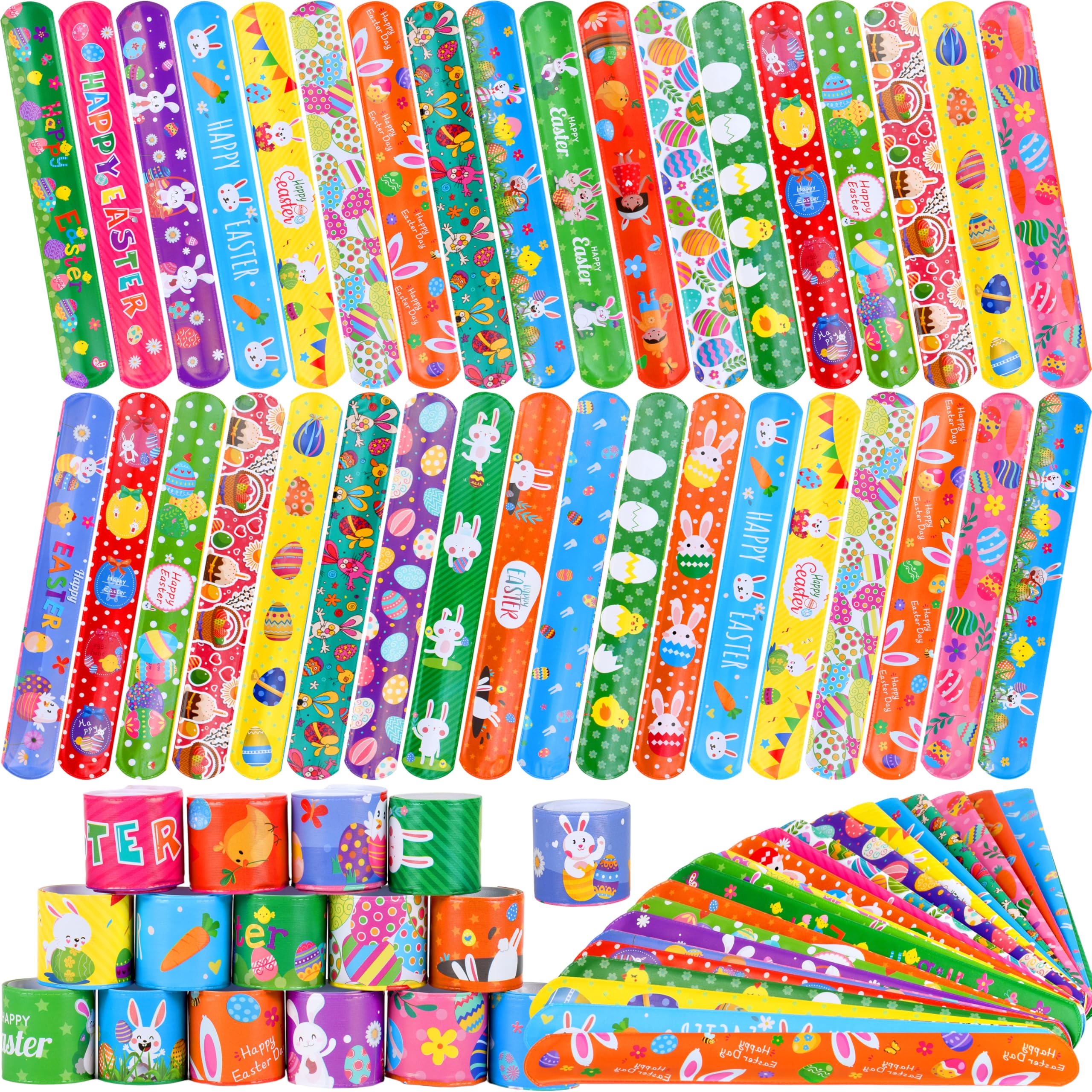 OCTERIC Easter slap bracelets bulk 60 pcs assorted Easter elements