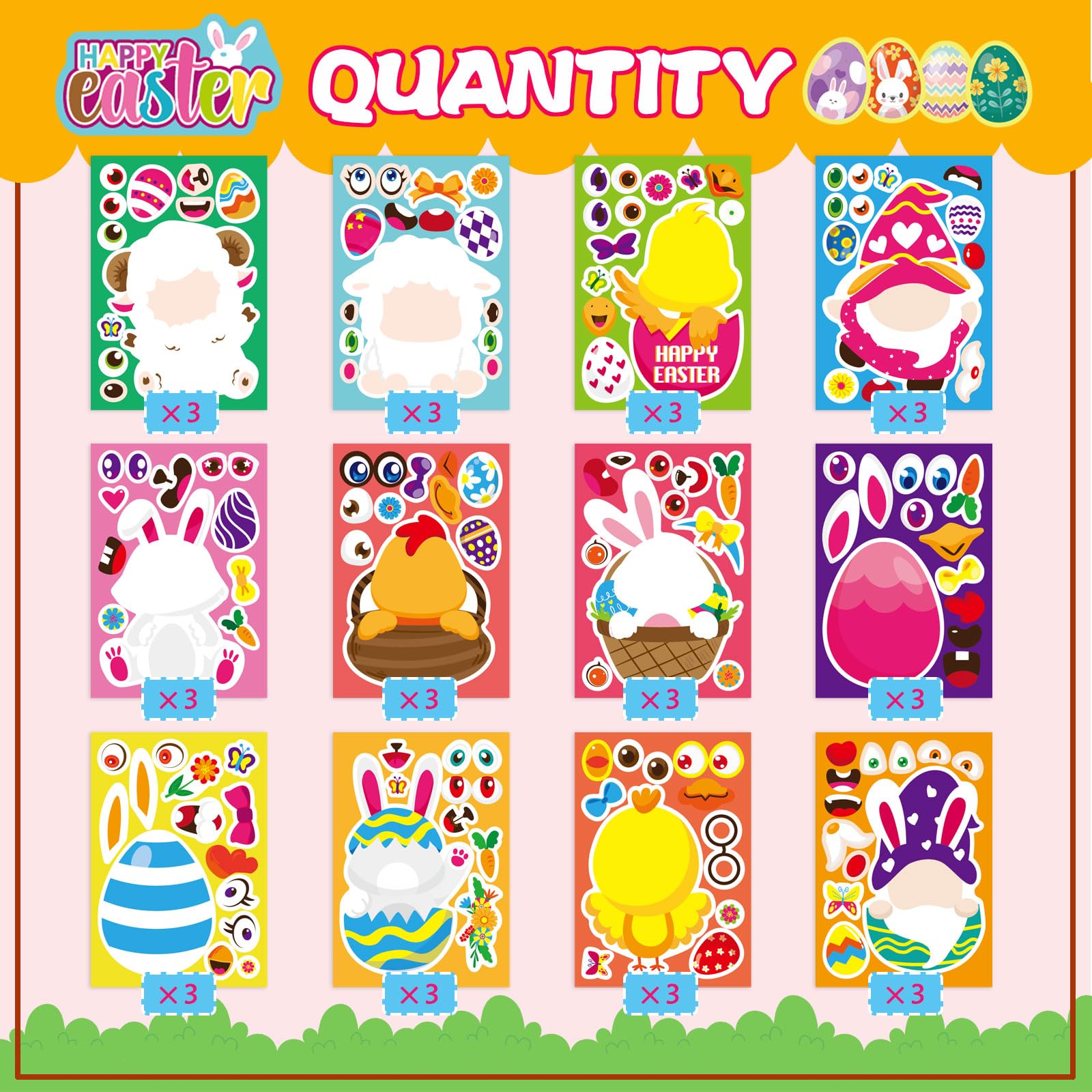 Easter chicks rabbits lambs and chickens motifs