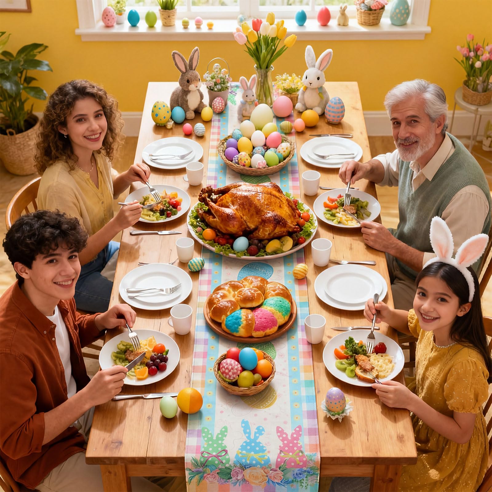 Bunny eggs Easter runner suitable for farmhouse style