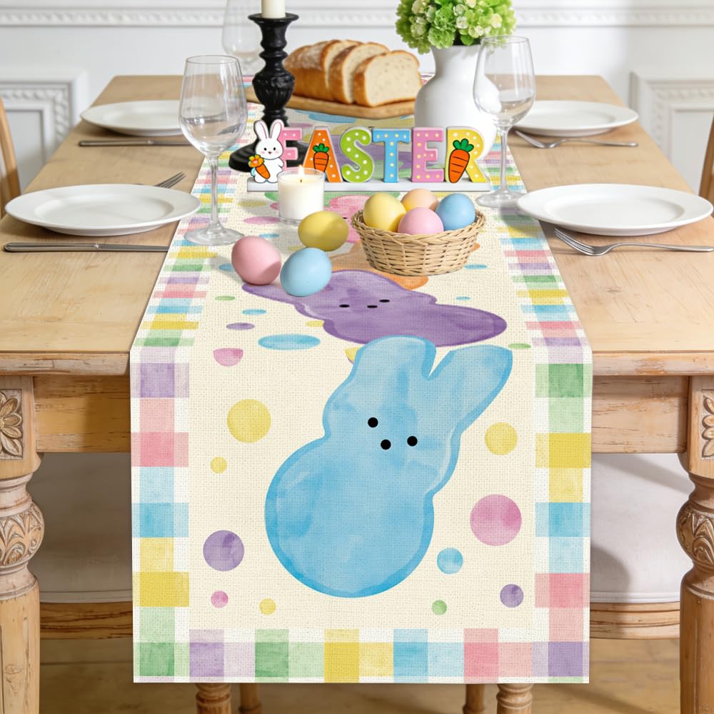 Easter table runner with watercolor bunny design