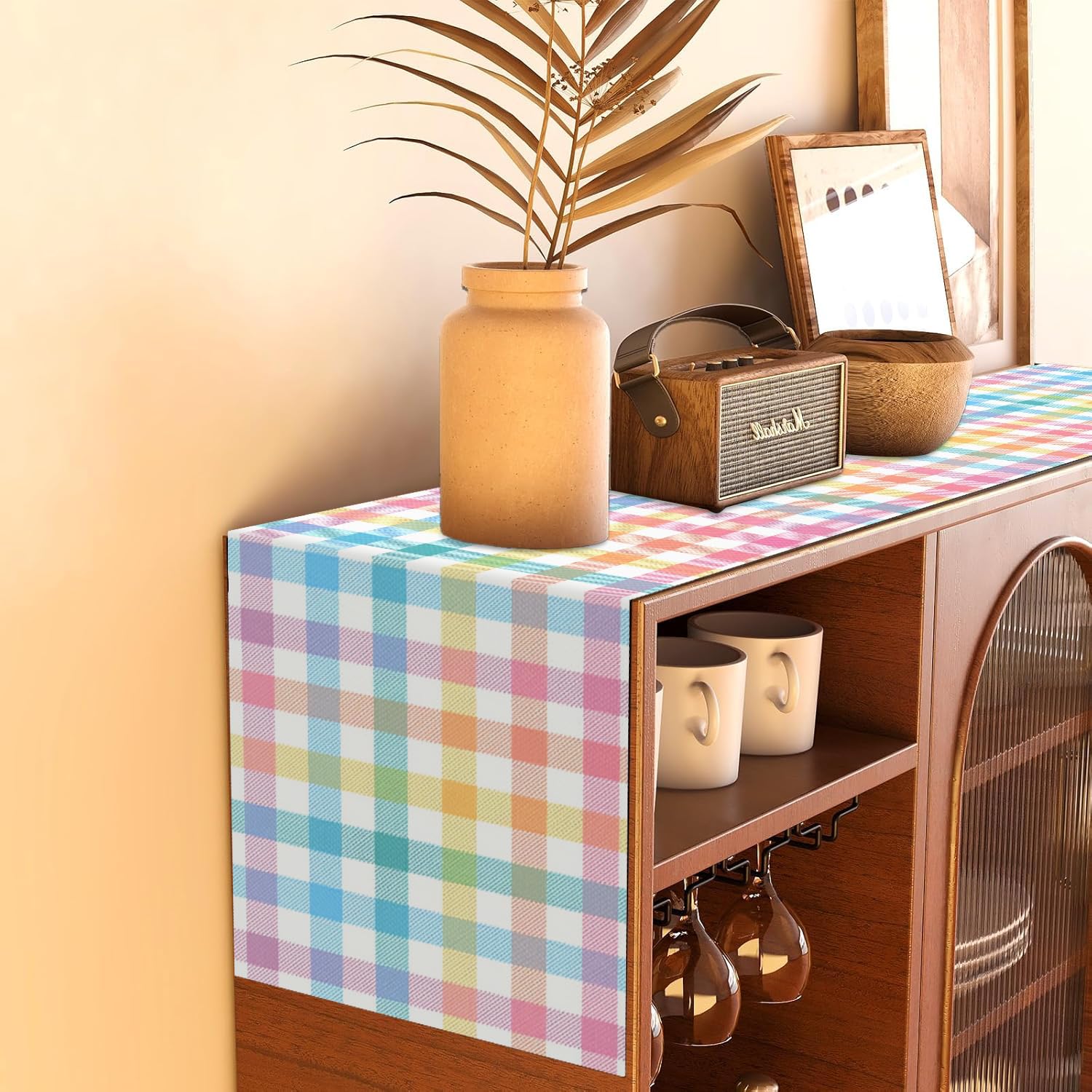 Easter design plaid runner suitable for farmhouse or modern tables