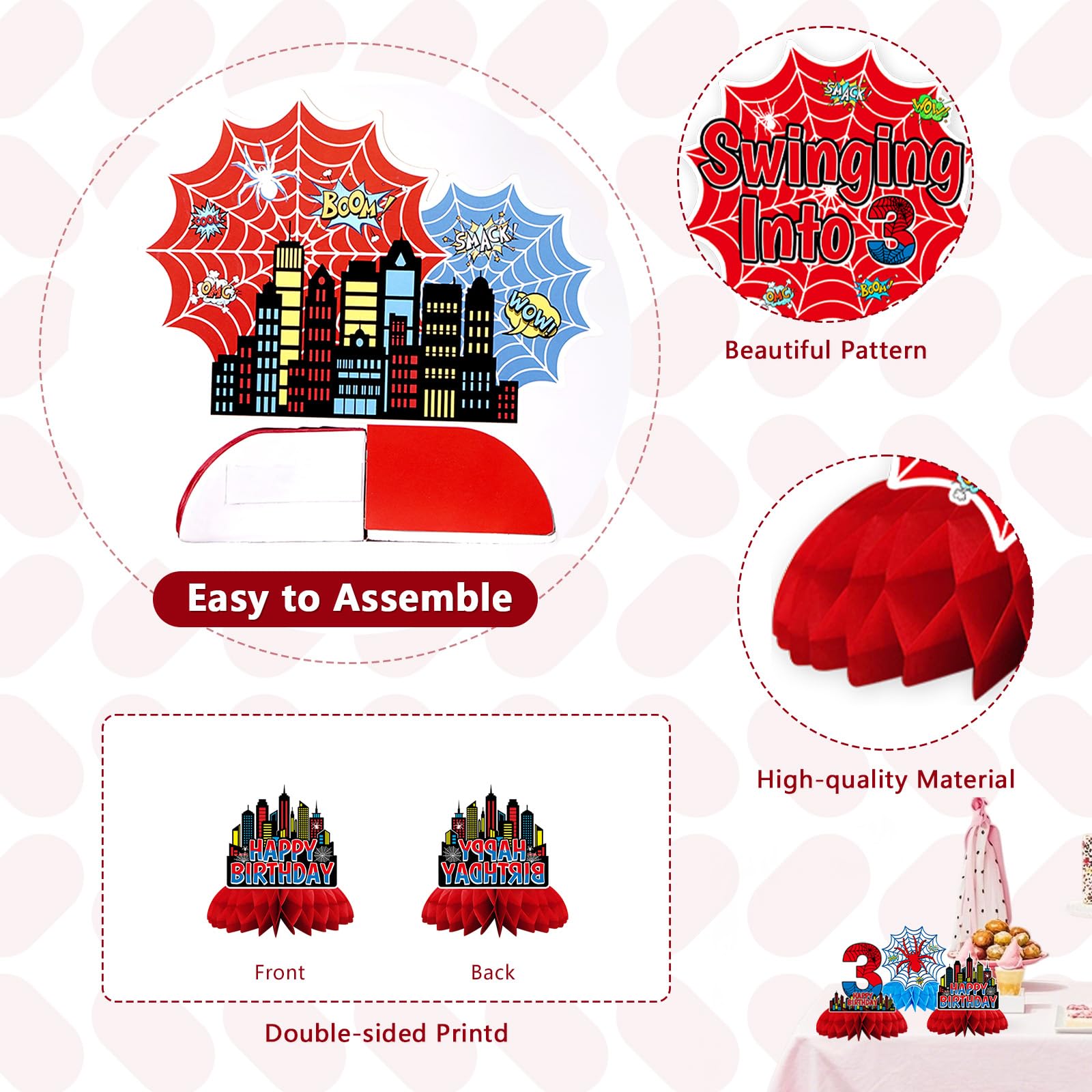 Easy to assemble honeycomb centerpiece with adhesive and unfolding