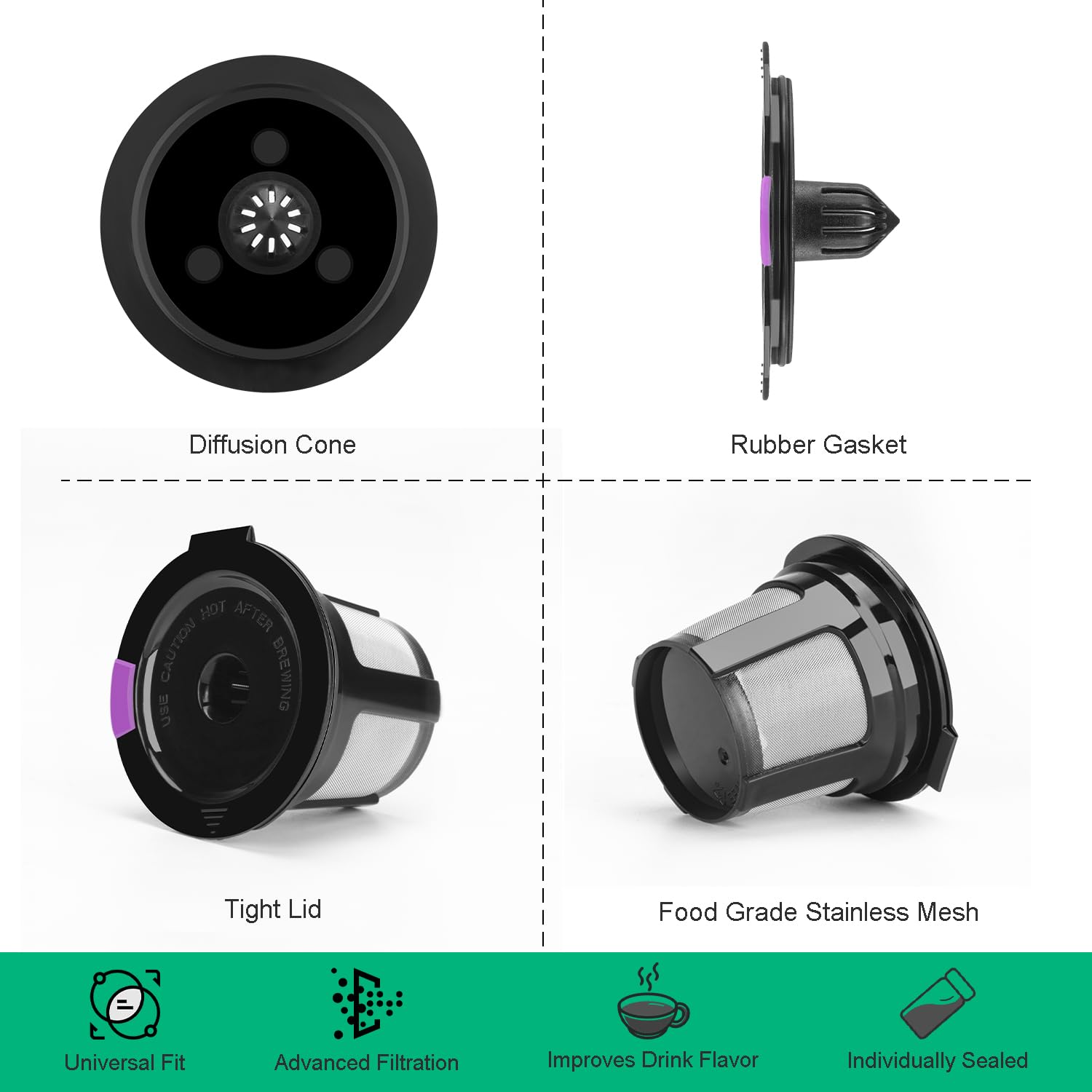 Dishwasher safe reusable K cup pod with easy cleaning