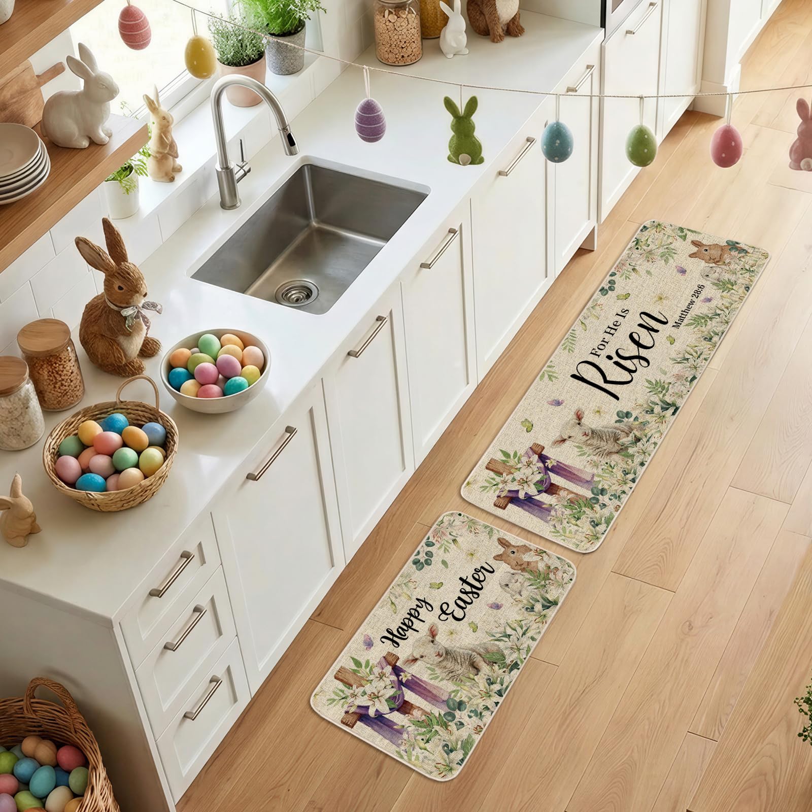 Indoor and outdoor Easter kitchen rug for porch or entry