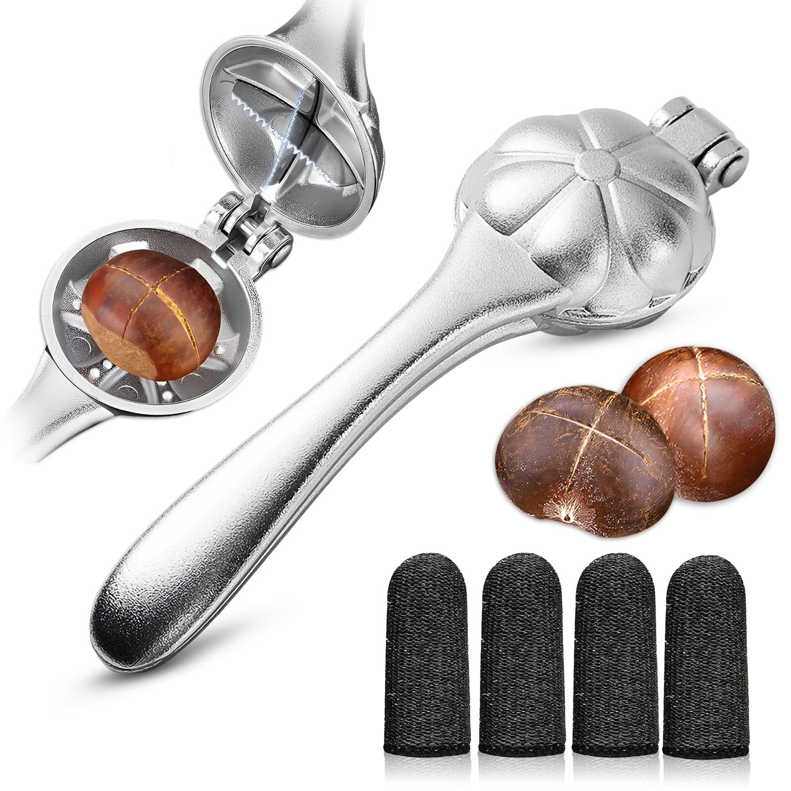 Easy-Grip Chestnut Cutter with aluminum handle and serrated 304 stainless blade