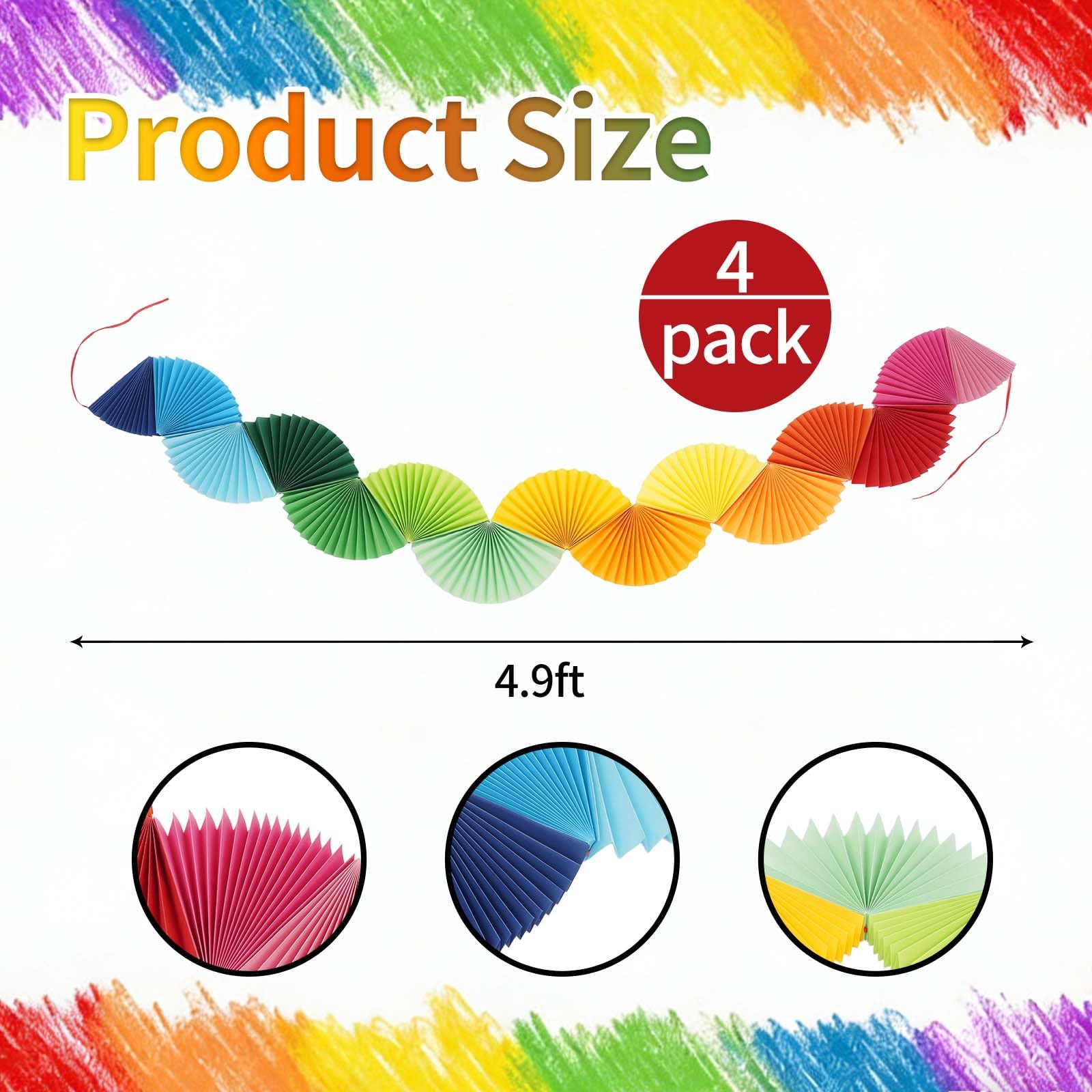 Indoor and outdoor use rainbow paper fan decoration