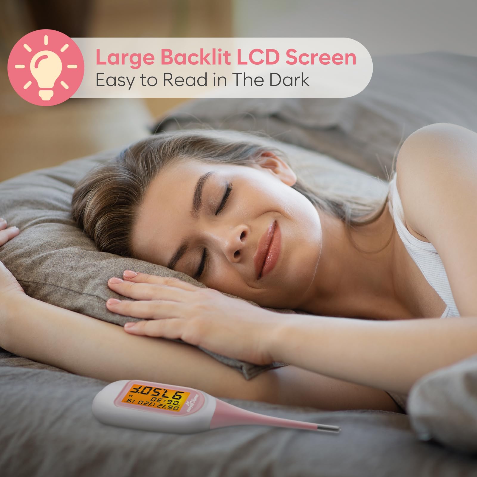 Memory stores 30 dated readings on easy@Home basal thermometer