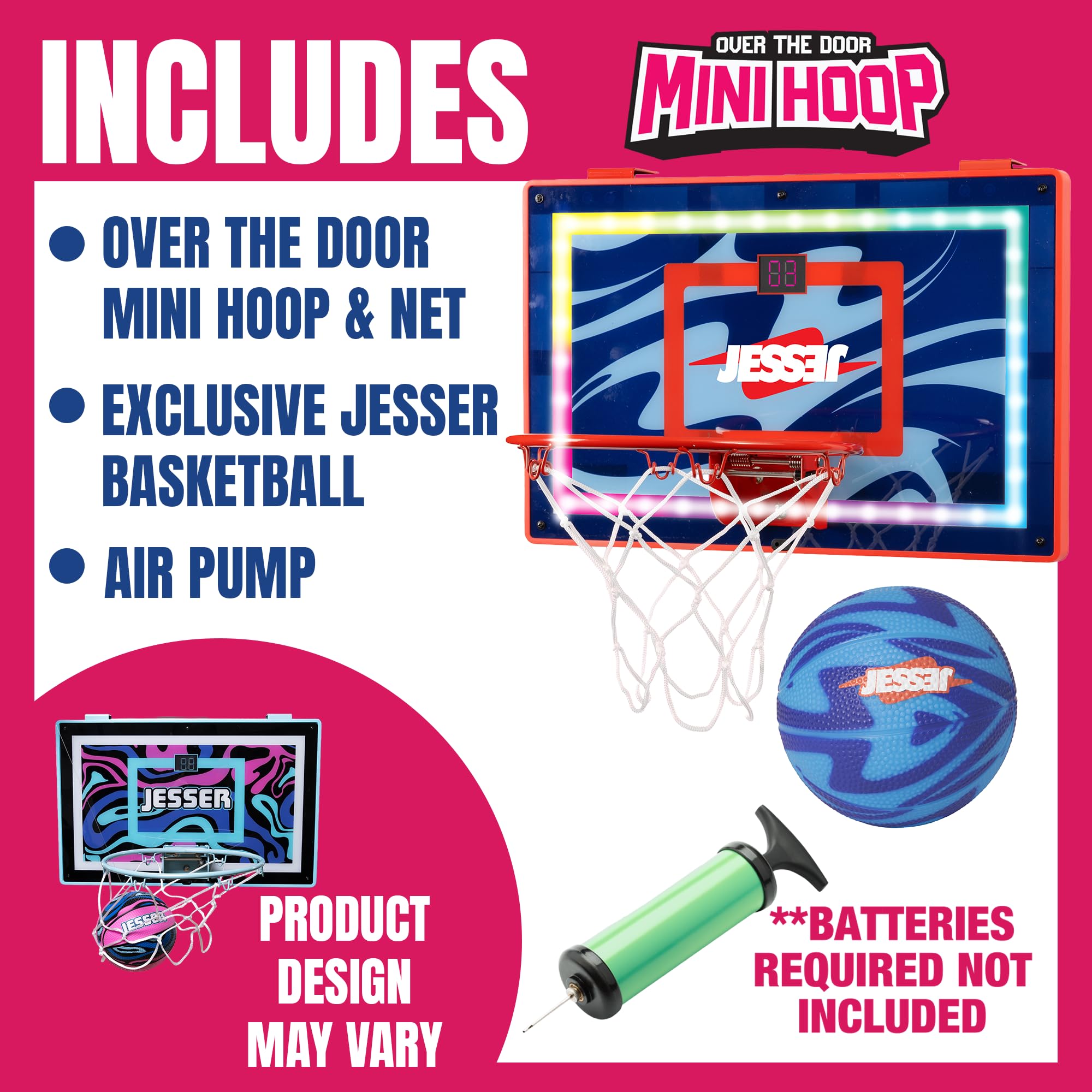 Kids 6+ indoor basketball game setup with Jesser hoop