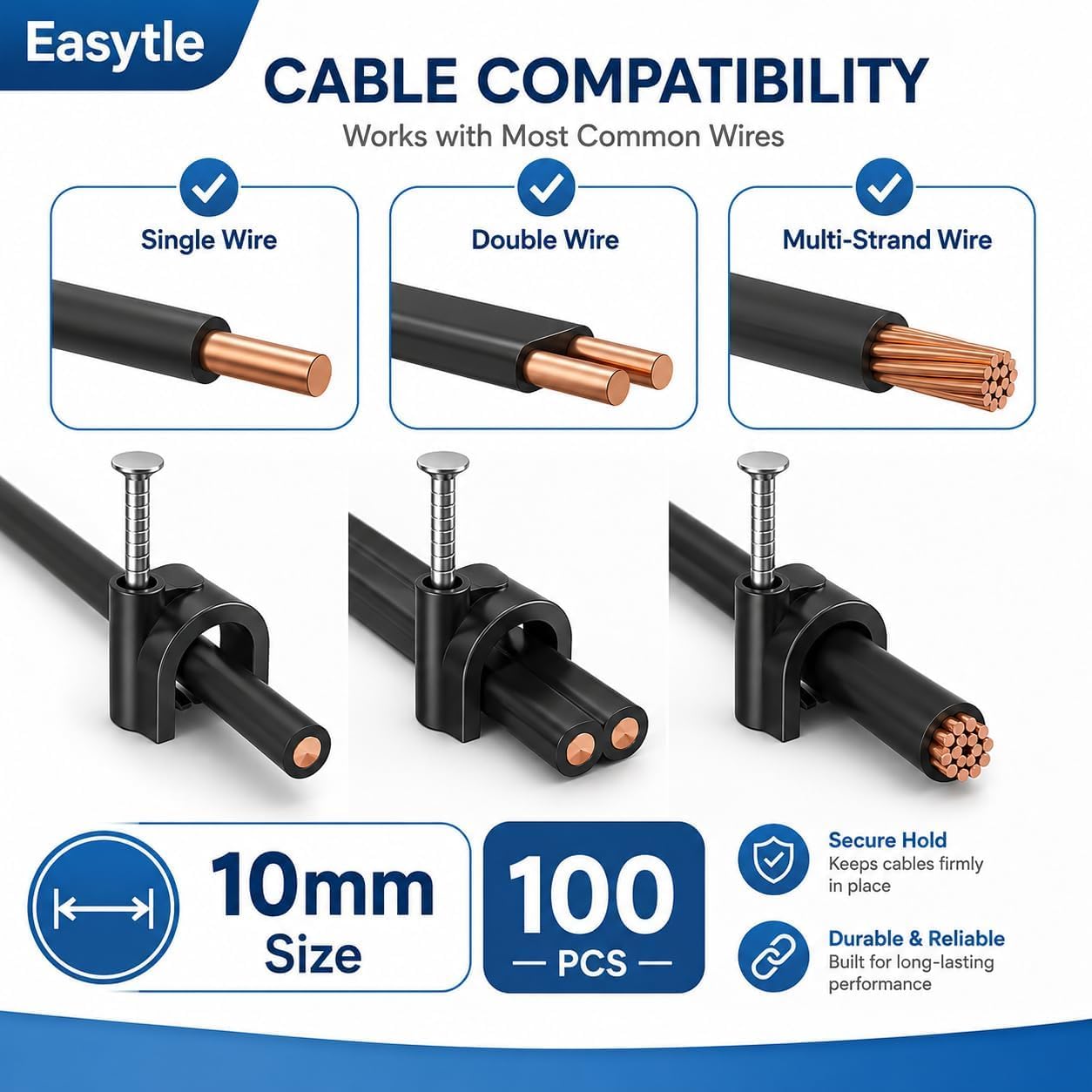 Nail in cable clips for home and office Easytle