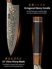 Ebony octagonal handle on HOSHANHO Damascus knife