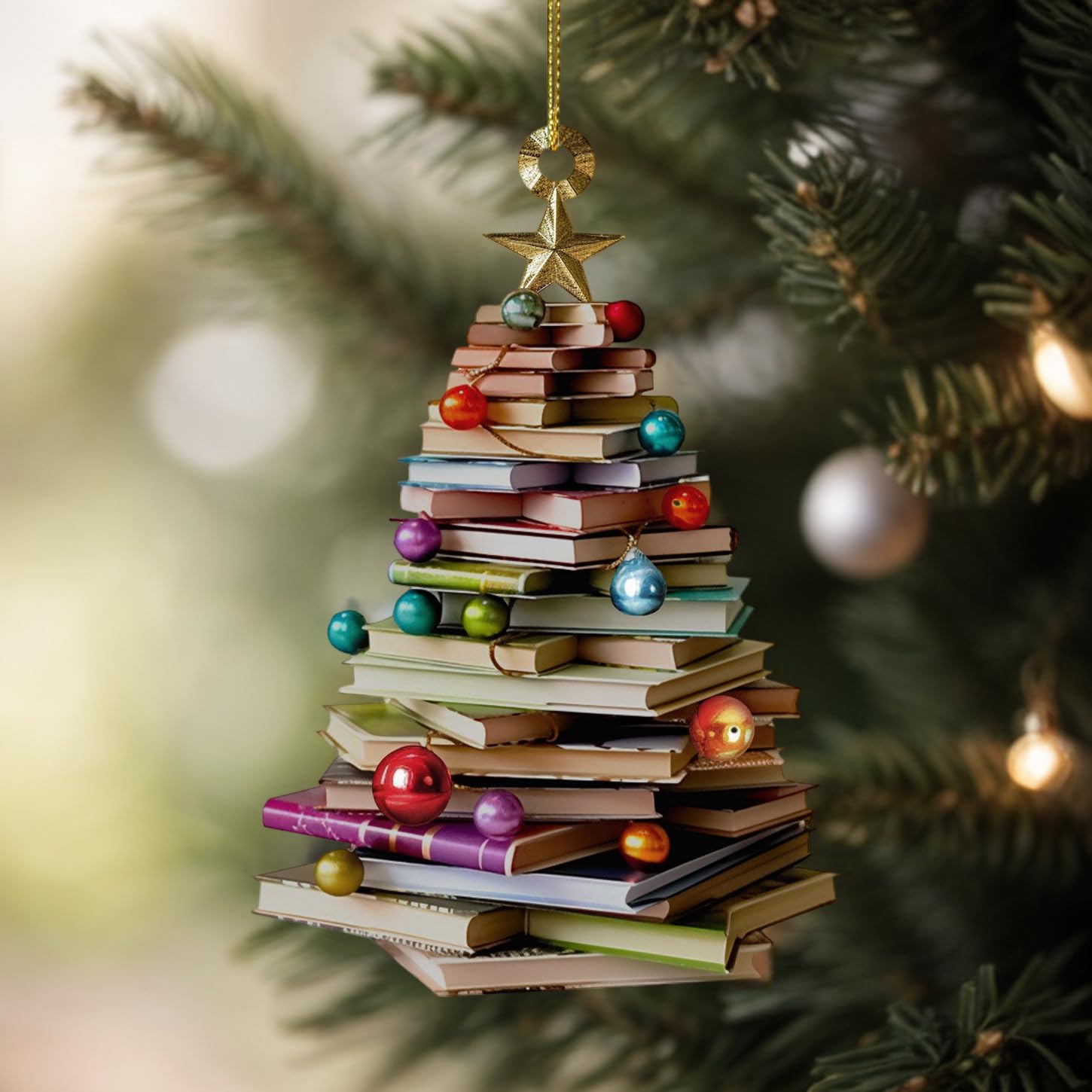 Vivid color printed book lover ornament for tree