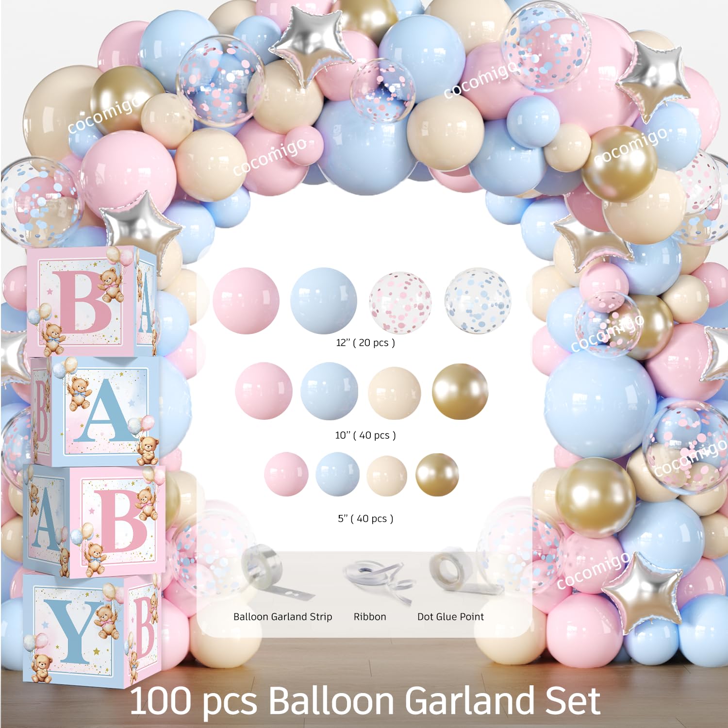 complete bear gender reveal decorations kit packaging image