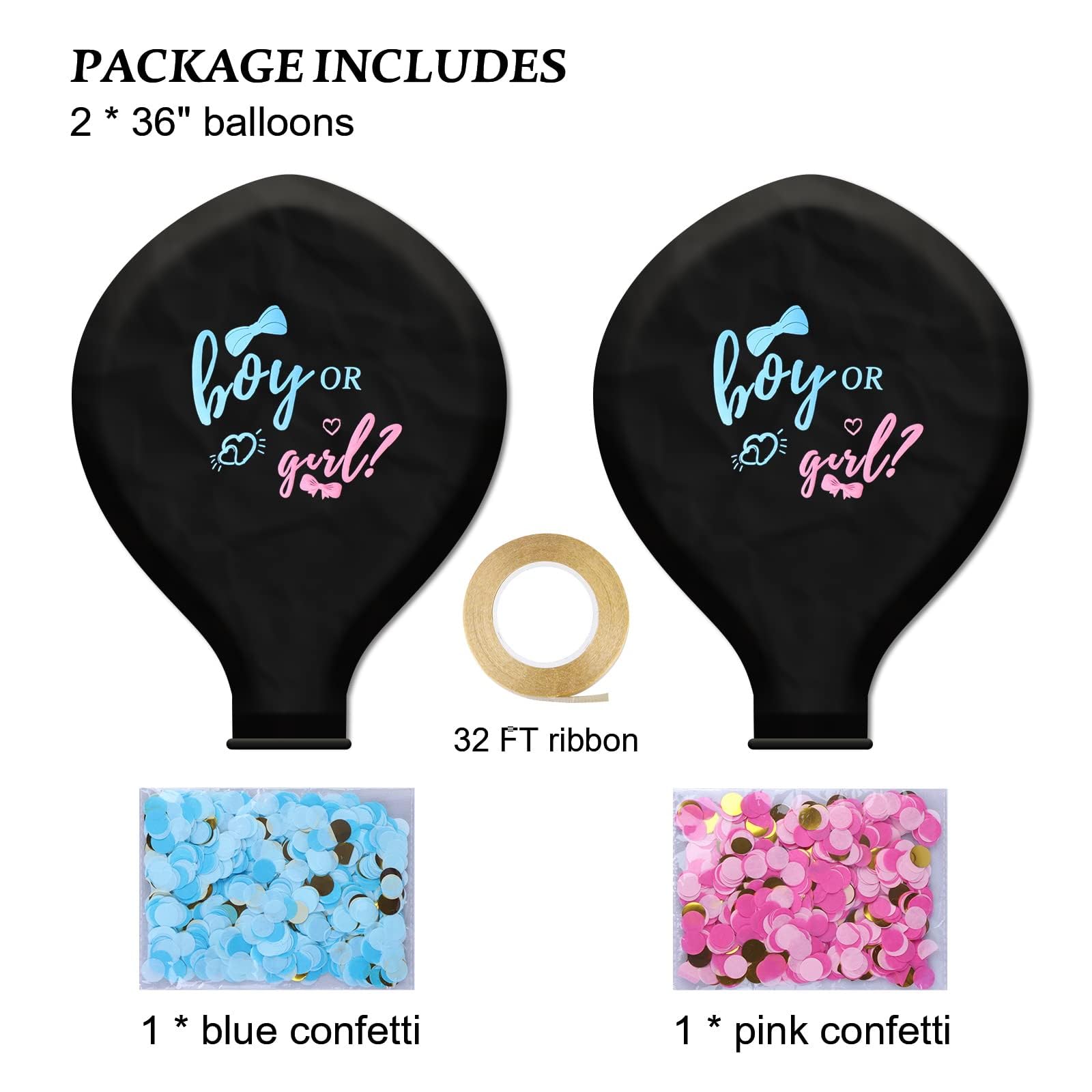 Helium fillable gender reveal balloons with confetti