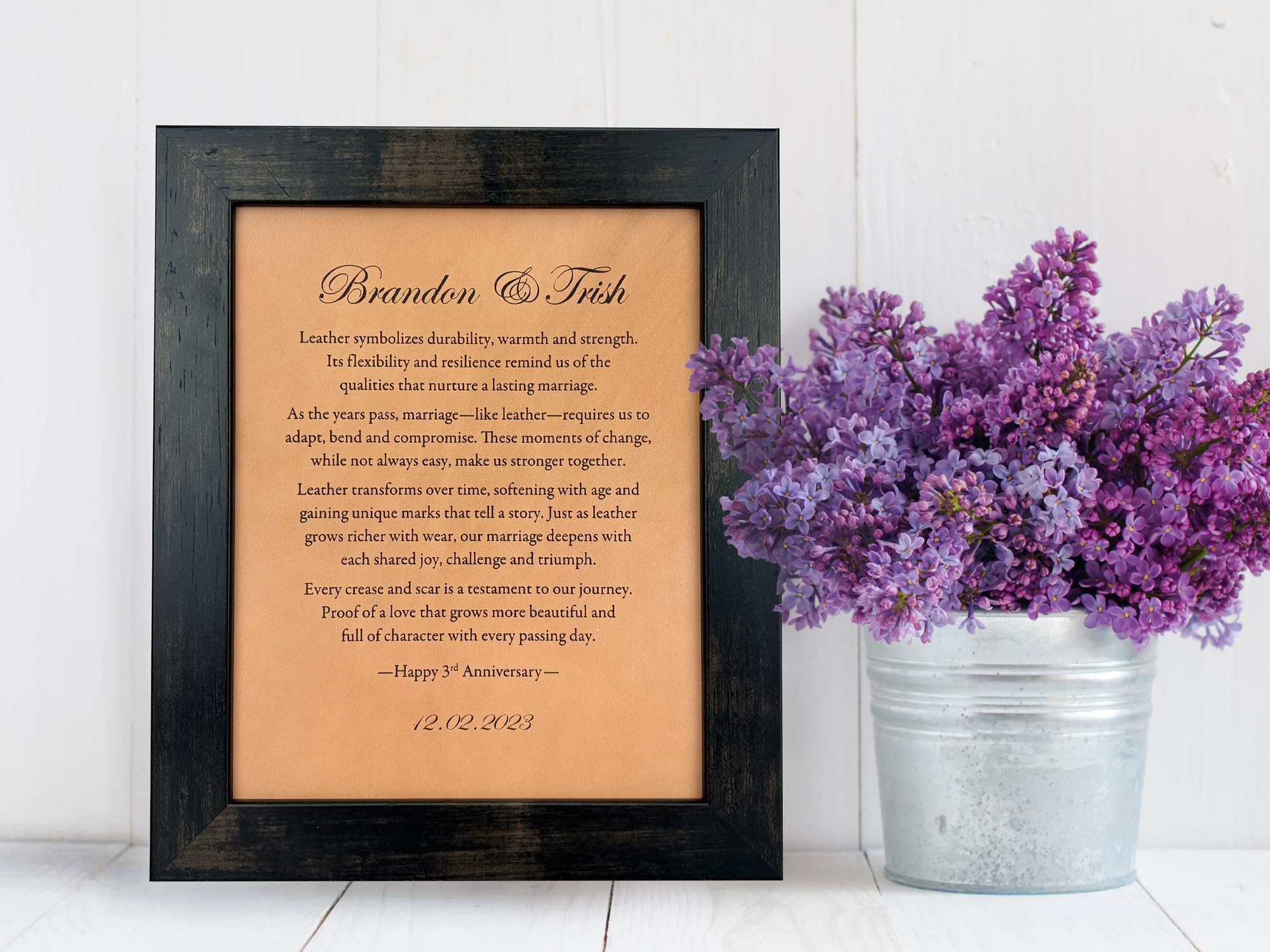 Eco-friendly natural vegetable-tanned leather artwork for anniversaries