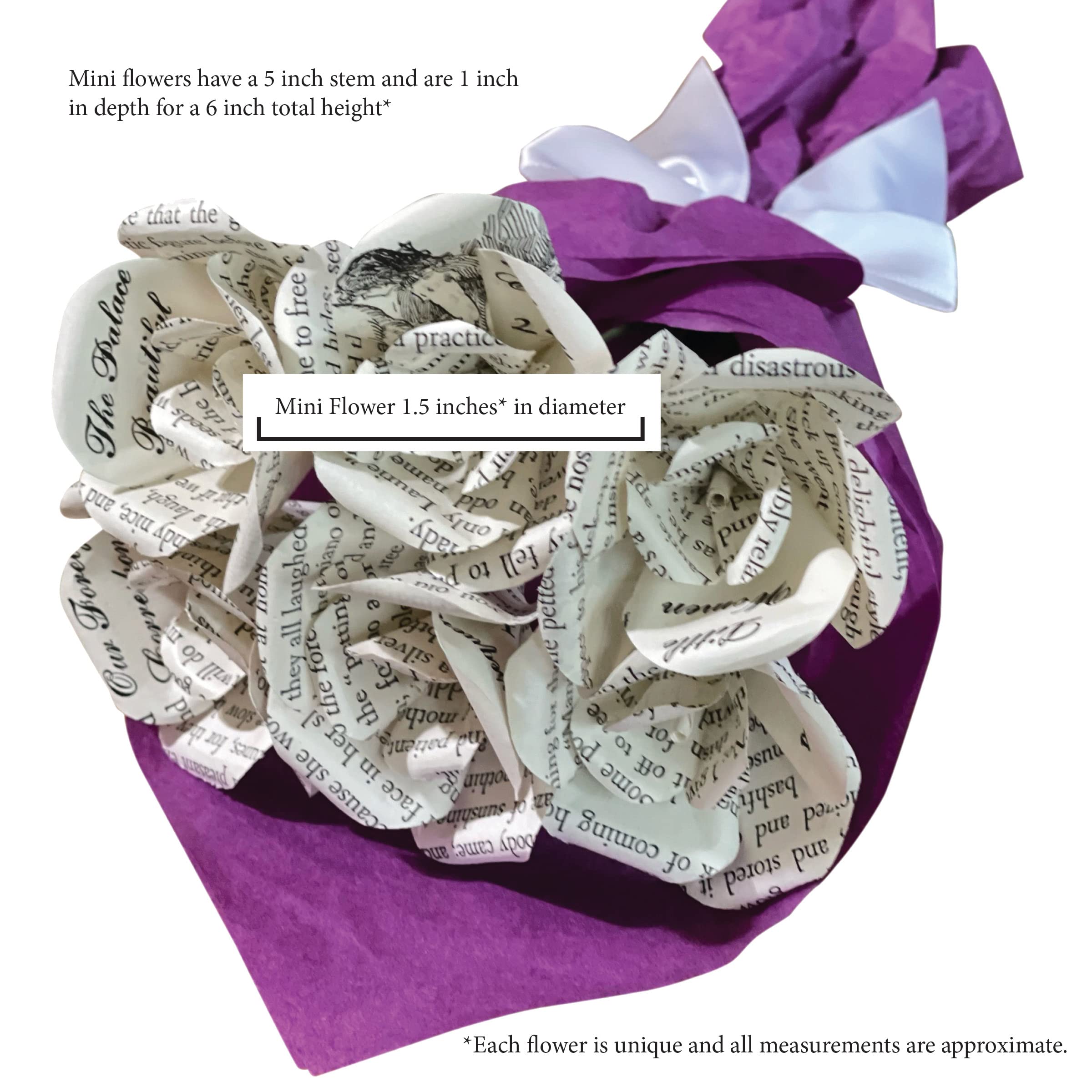 Six 1.5-inch paper roses arranged as bouquet