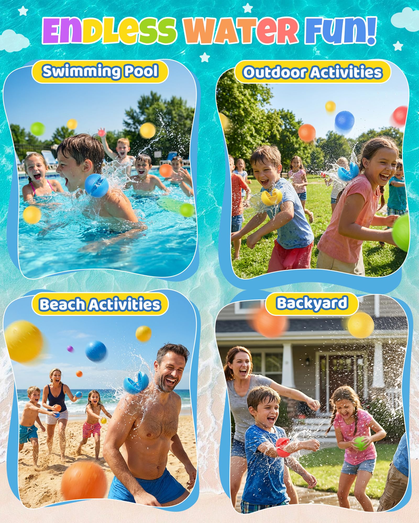 magnet-free closure silicone water balloons for safety