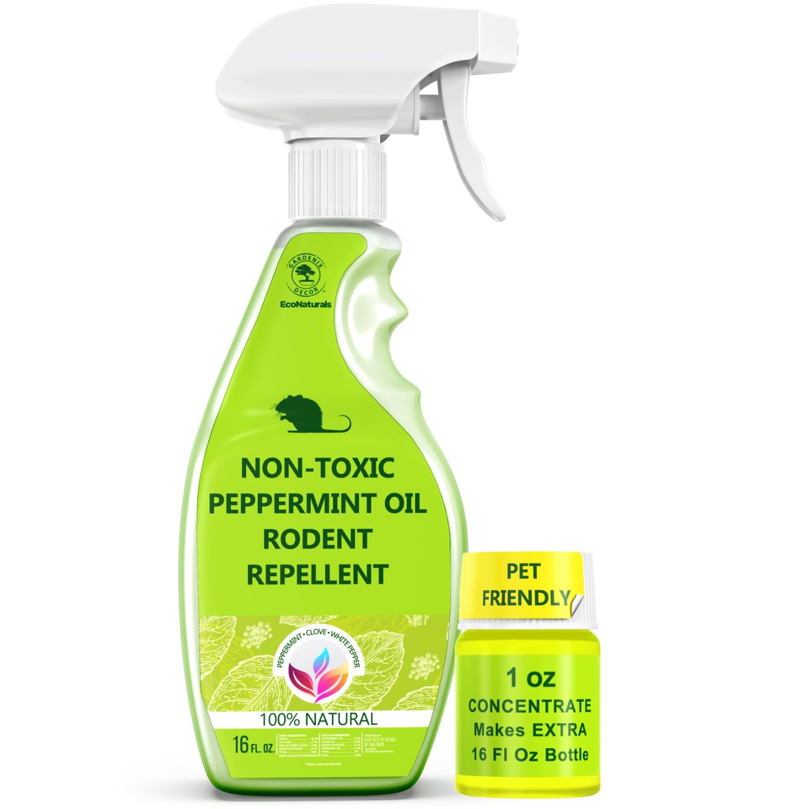 EcoNaturals peppermint oil spray 16oz bottle and 1oz concentrate