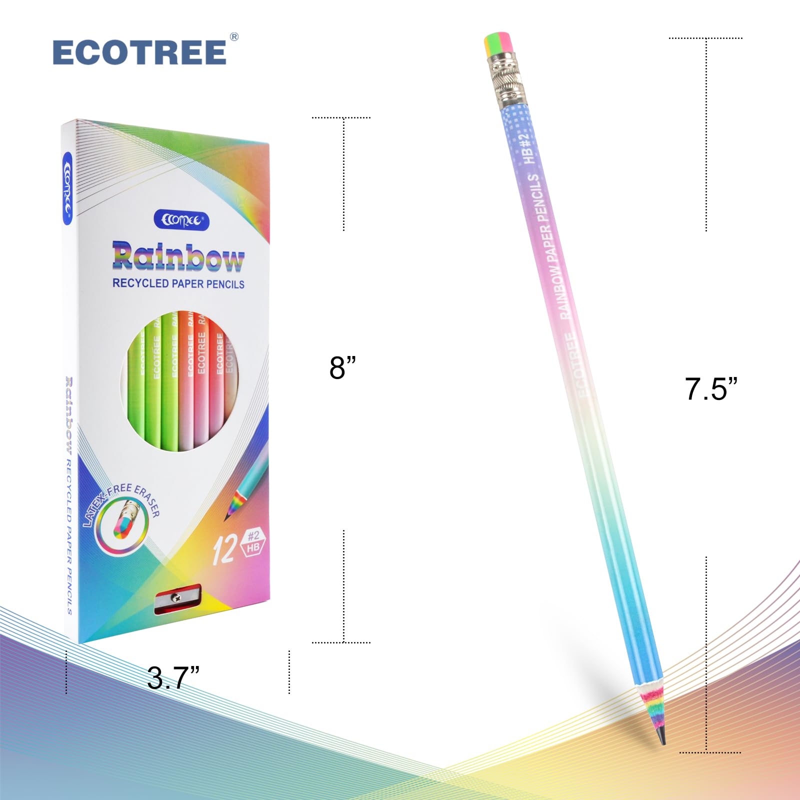 12 count ECOTREE rainbow pencils for teachers and students