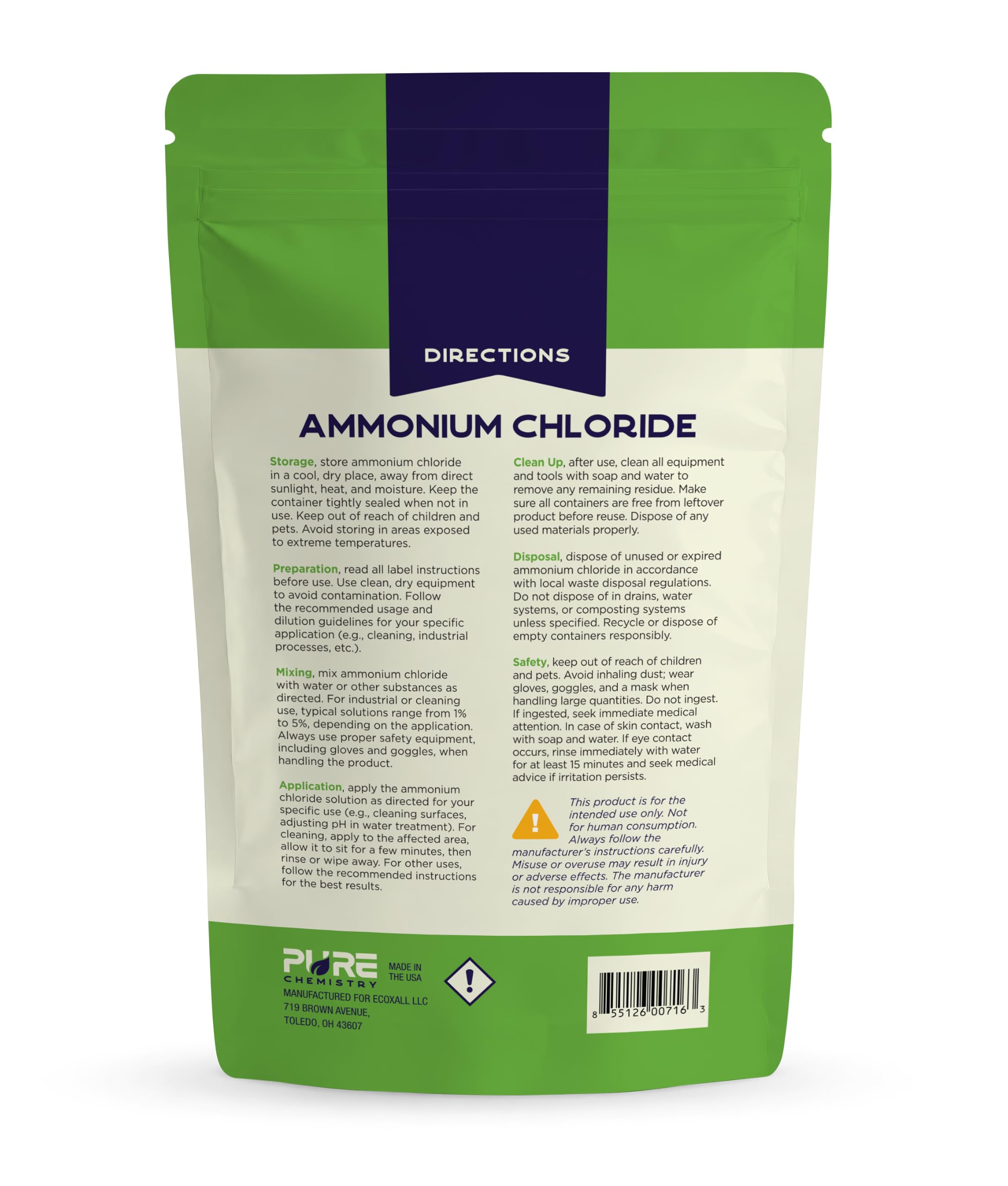 Ecoxall ammonium chloride powder used in hydroponics nutrient blends