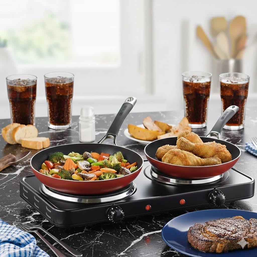 EDB-302BF countertop burner with 6.5-inch and 5-inch cast iron plates