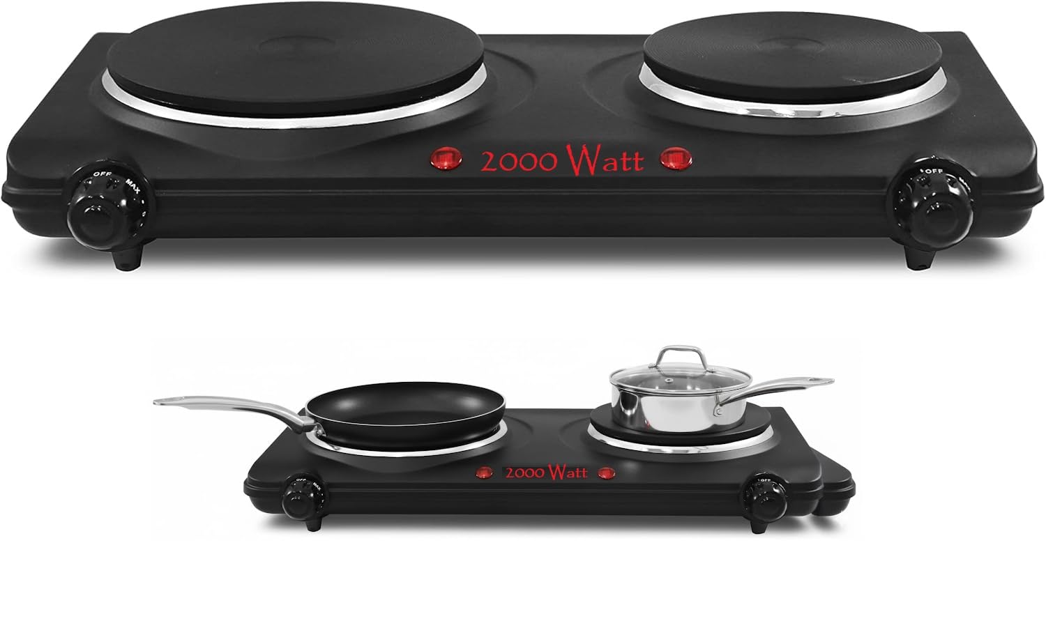 Independent temperature controls on the EDB-302BF countertop burner