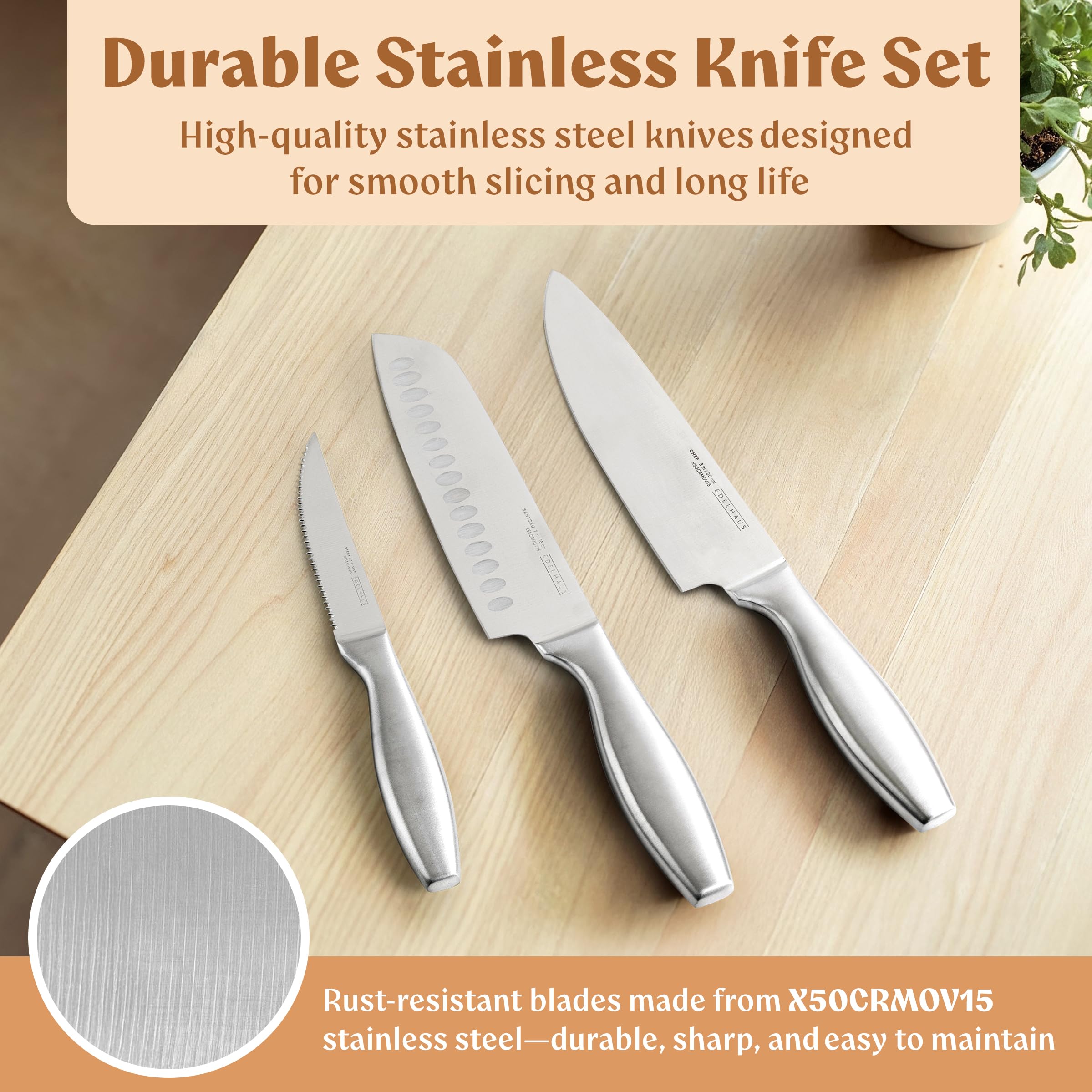 EDELHAUS knives with X50CrMoV15 stainless steel blades