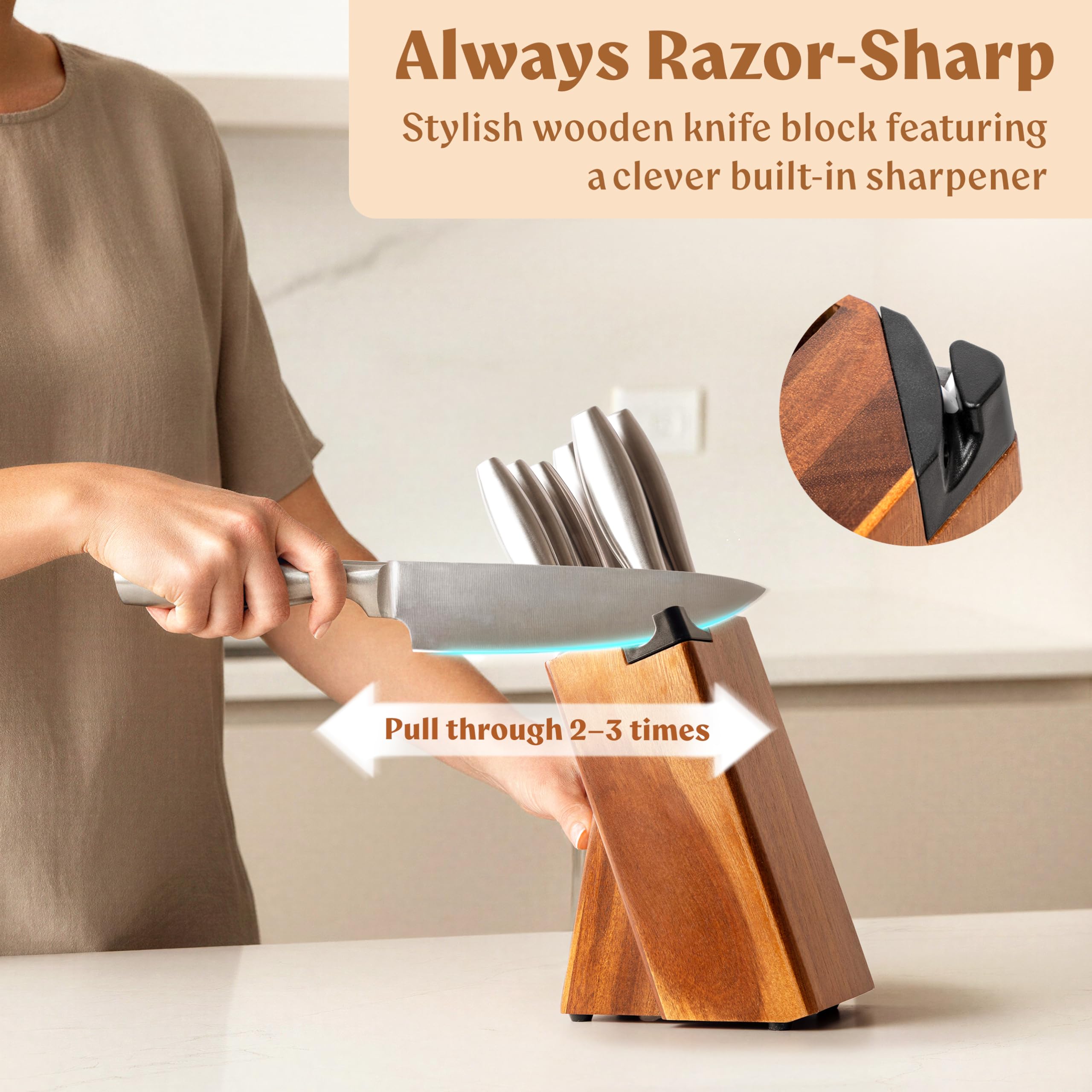 Built-in sharpener included with EDELHAUS knife set