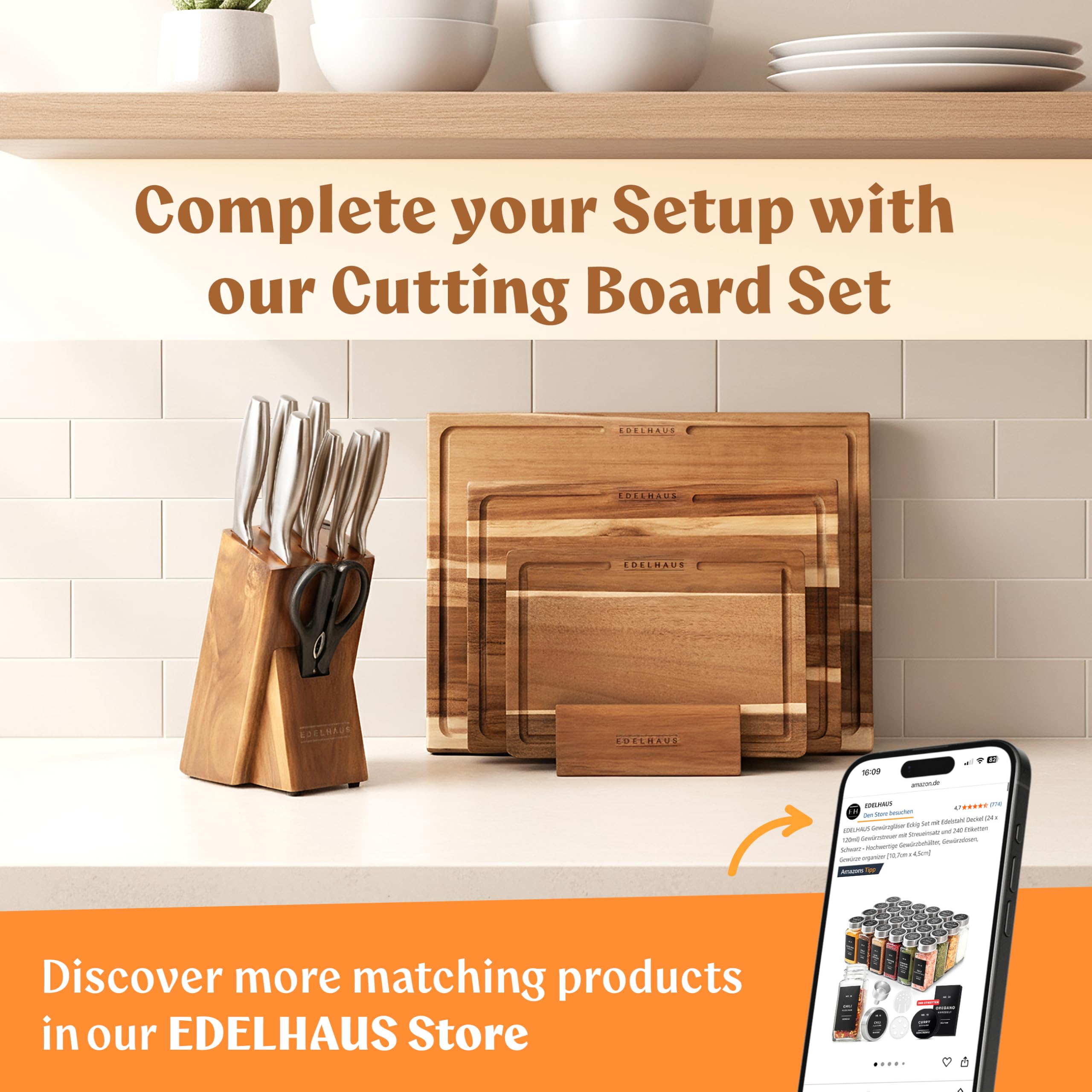 Kitchen scissors included in EDELHAUS 9-piece knife set