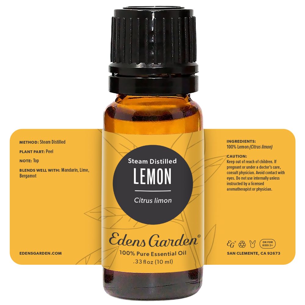 Edens Garden label on lemon steam distilled oil