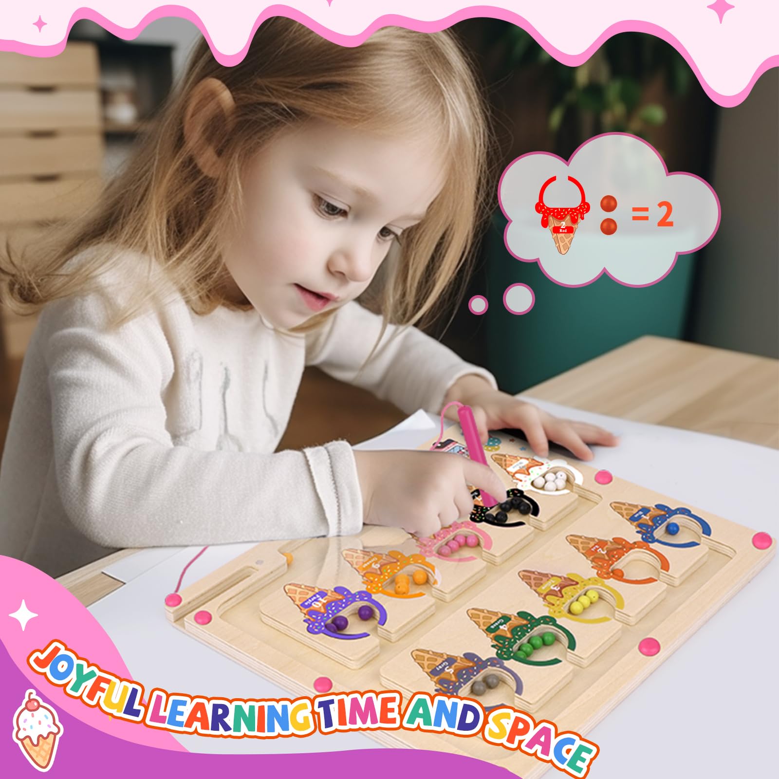 Board dimensions 11.7 by 10.3 inches Ice Cream Magnetic Color and Number Maze