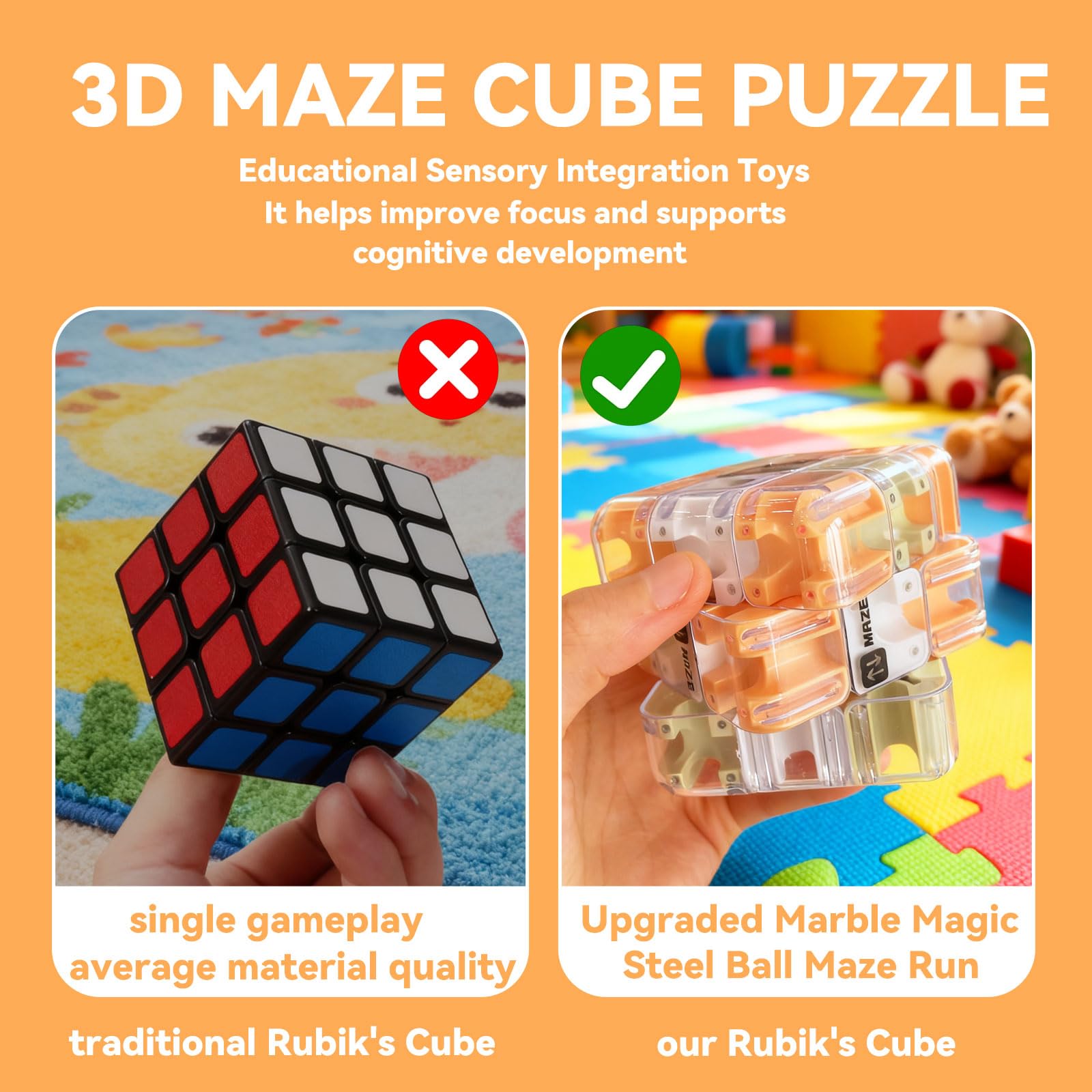 Smooth durable plastic construction of the maze cube