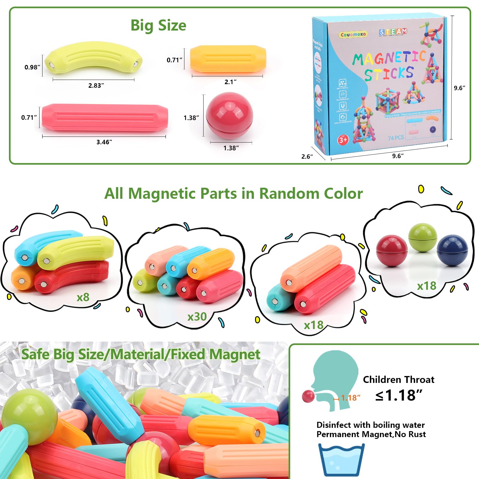 Toddler friendly magnetic building blocks COUOMOXA