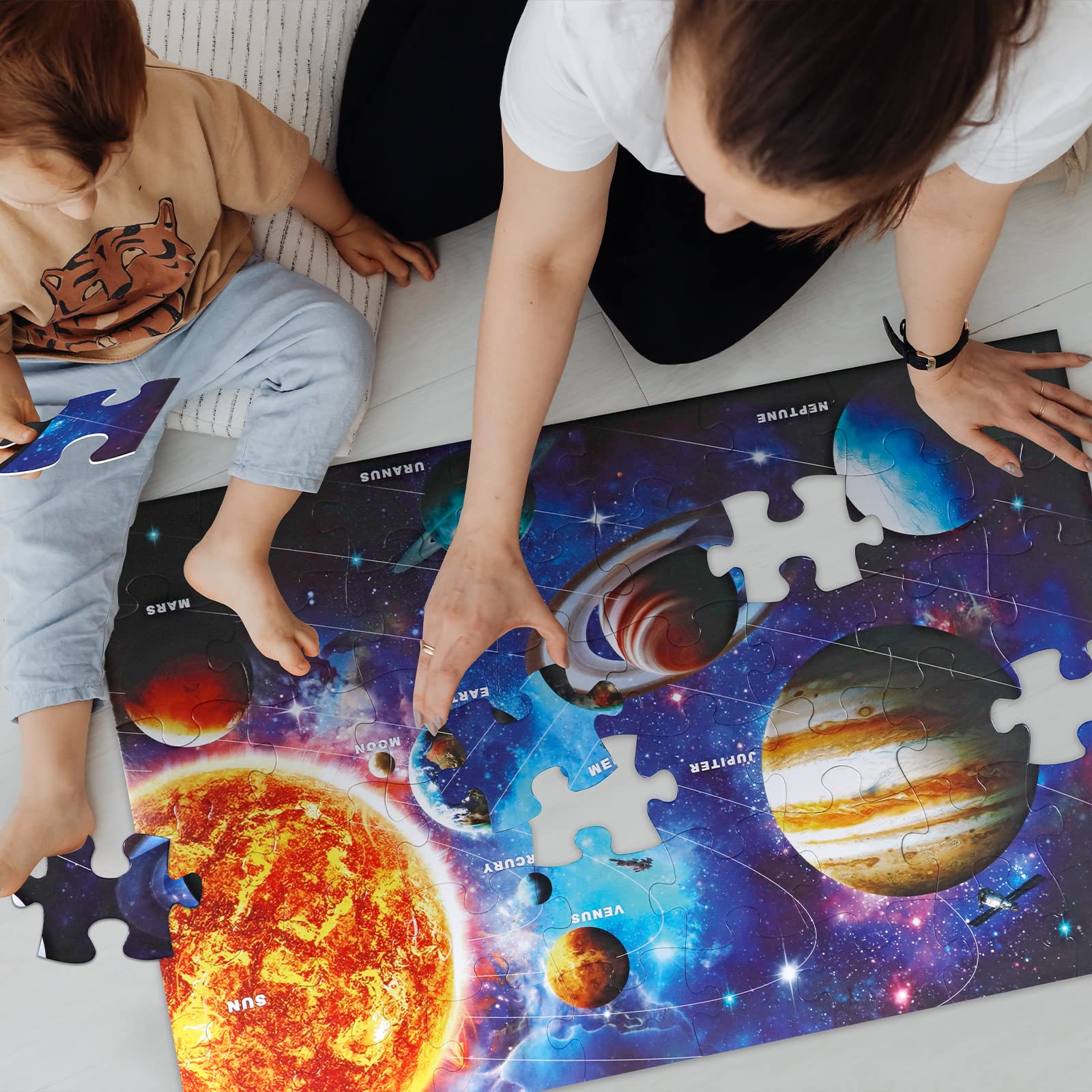 Non-toxic ink printed solar system puzzle