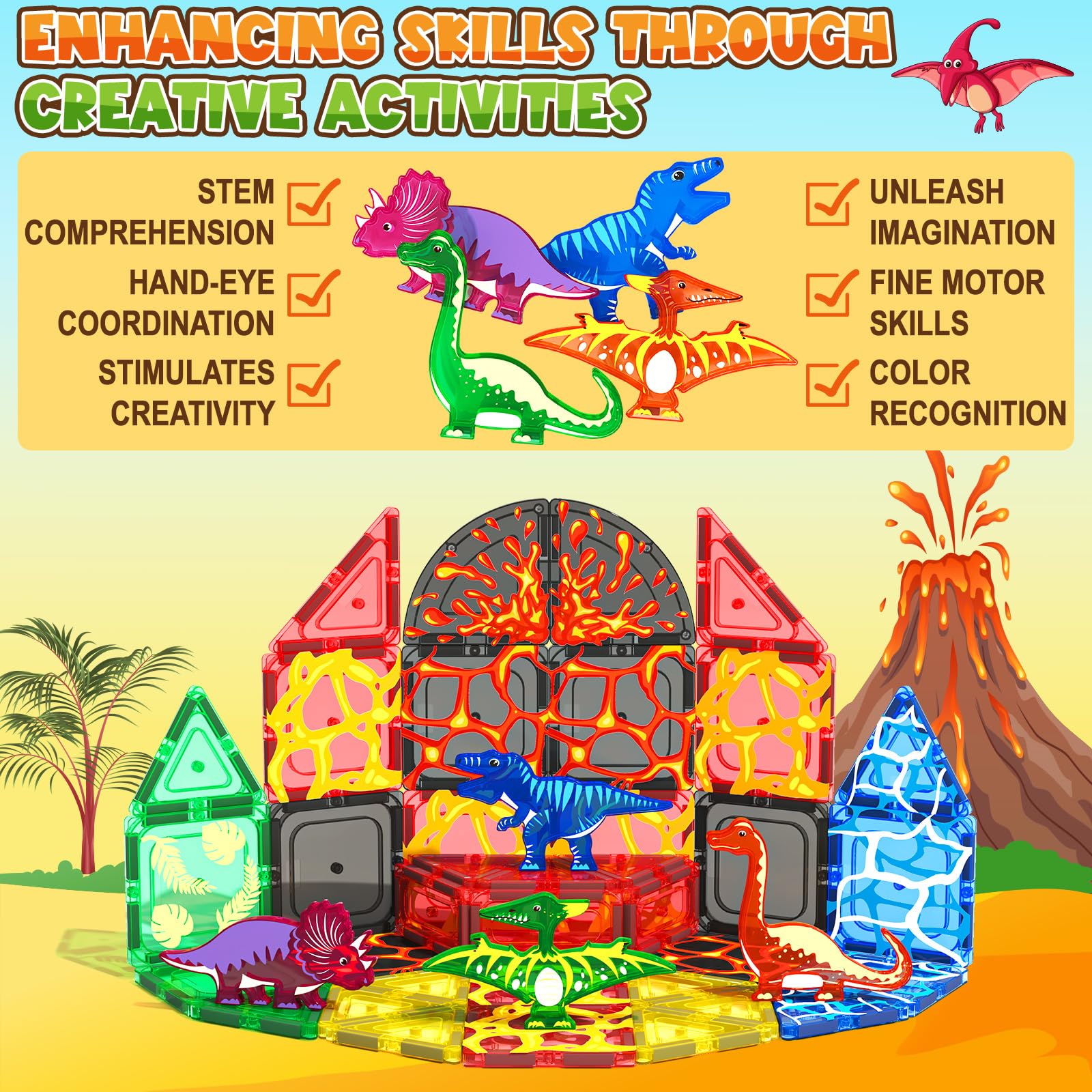 STEM educational lava dinosaur tiles for children