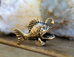 height 2.2 cm solid brass anglerfish sculpture