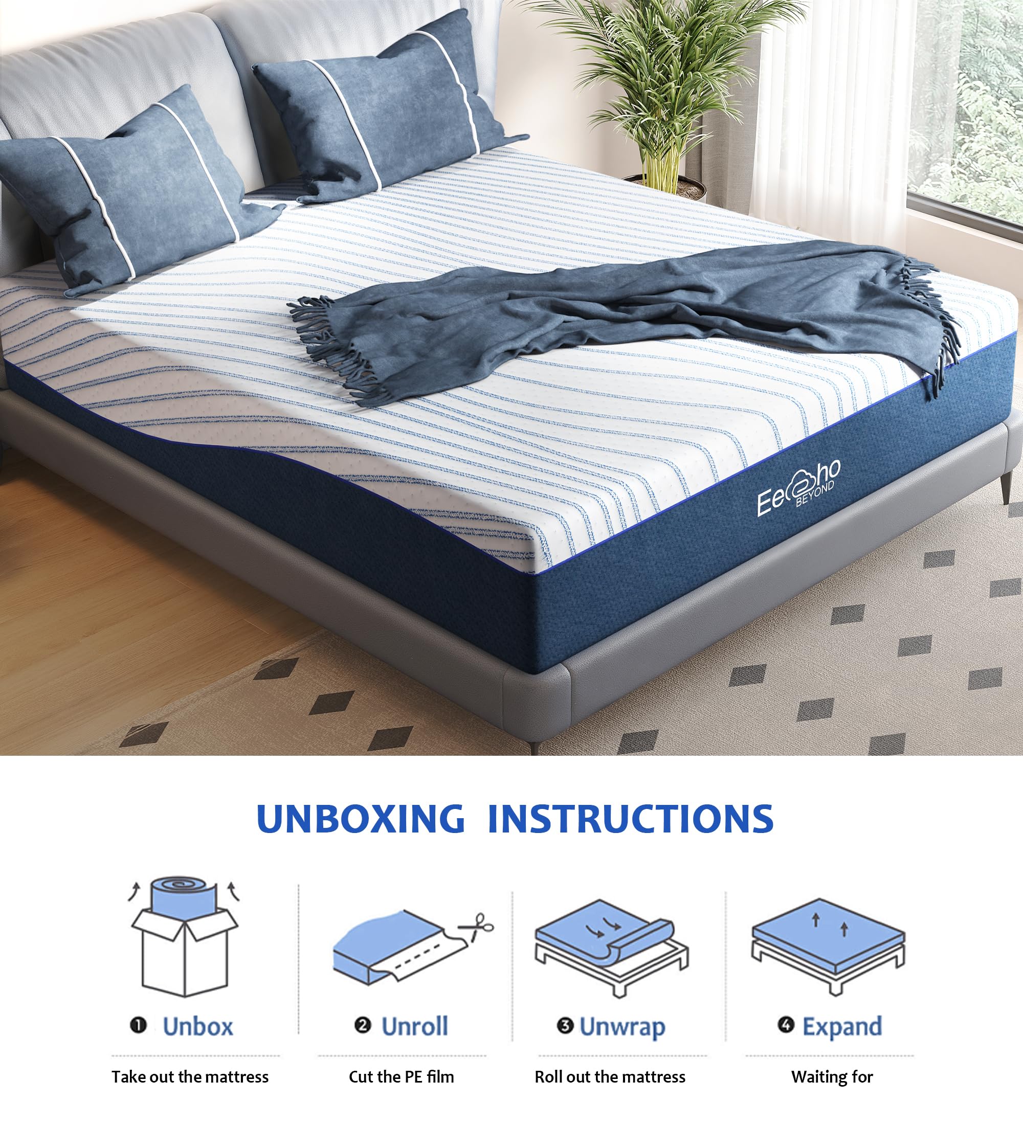 Cooling gel memory foam layer on Eechobeyond queen mattress