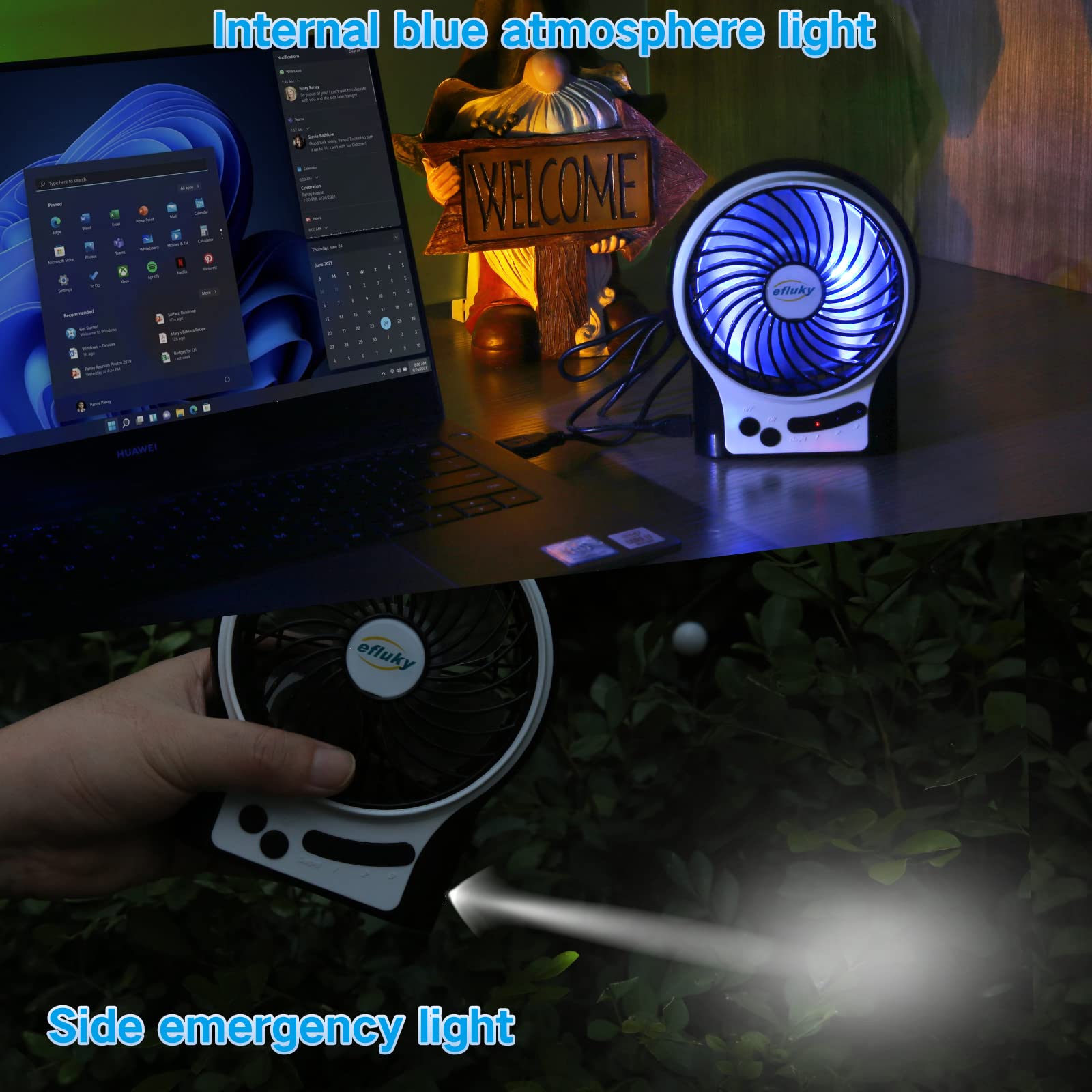 efluky mini desk fan with LED light