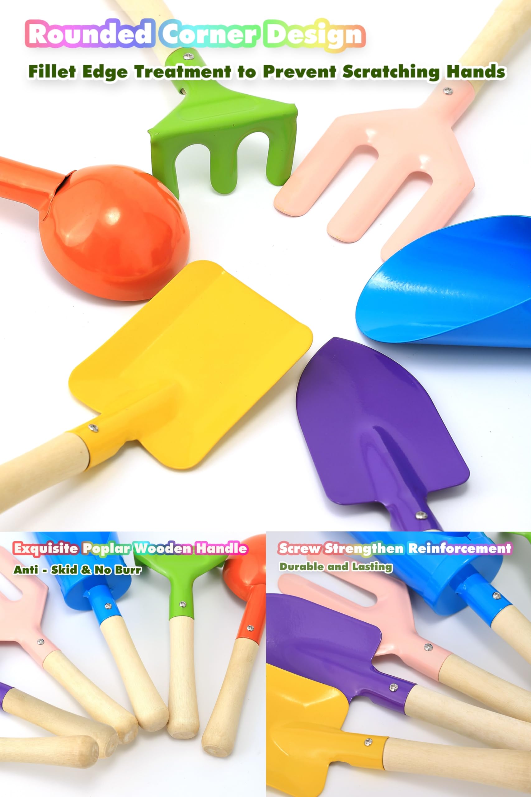Egashow kids gardening tools fork with wooden handle