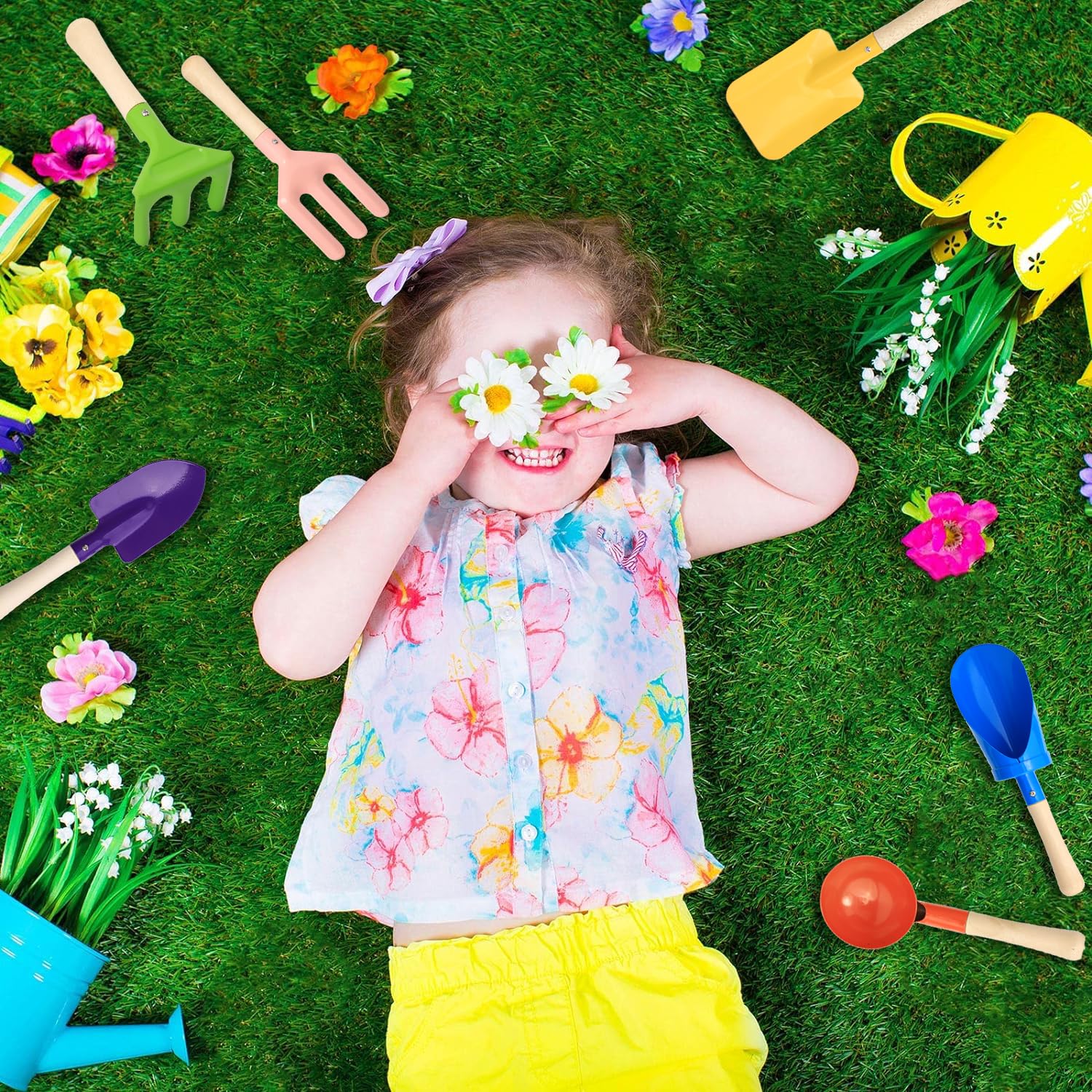 Egashow kids gardening tools pointed shovel with wooden handle