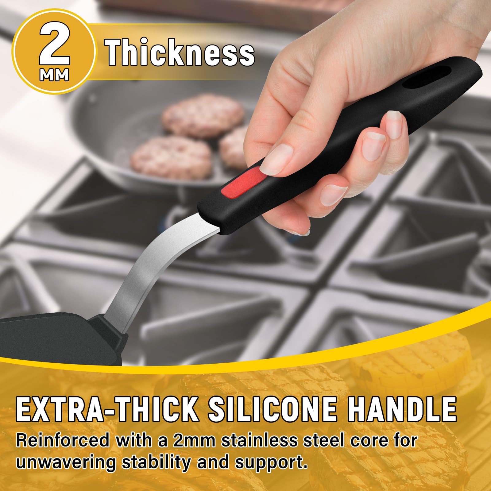 Dishwasher safe silicone spatula with suspension design