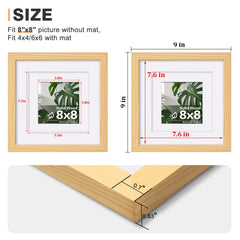 8x8 frame compatible with 4x4/6x6 photos with mats