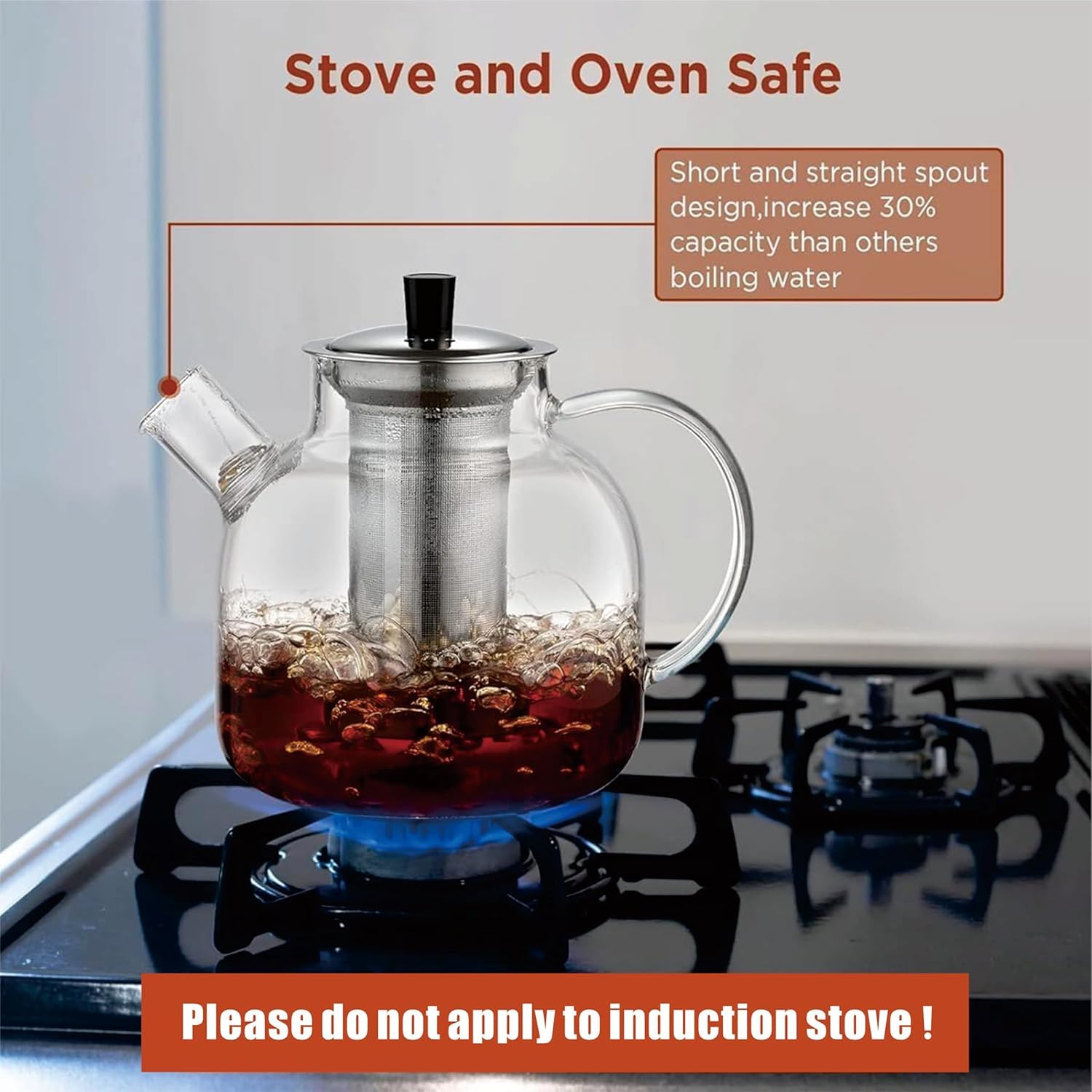Removable infuser stainless steel mesh in glass teapot